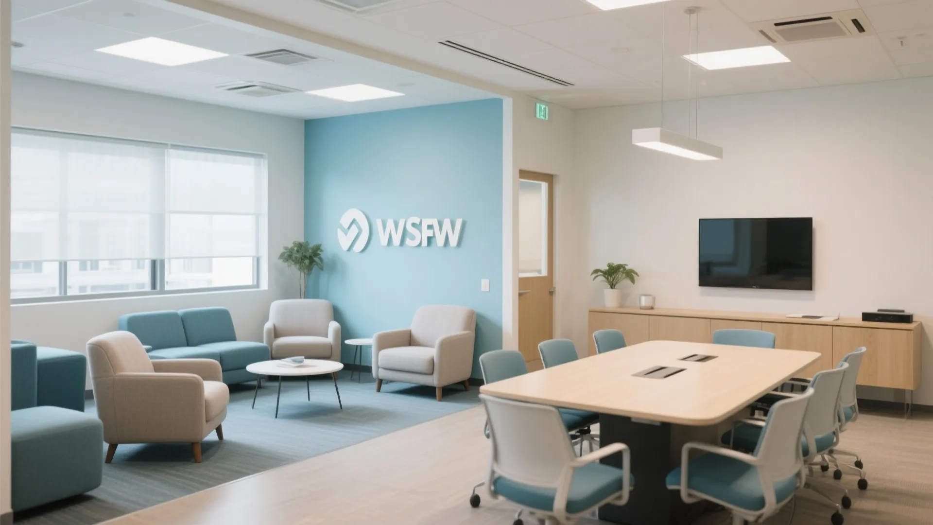 Different seating areas in a staff room for rest and collaboration