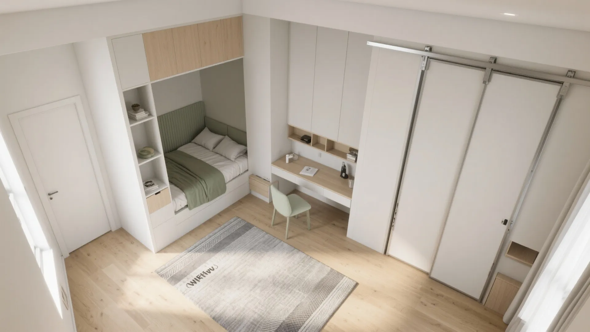 Multi-functional second bedroom with sliding partitions