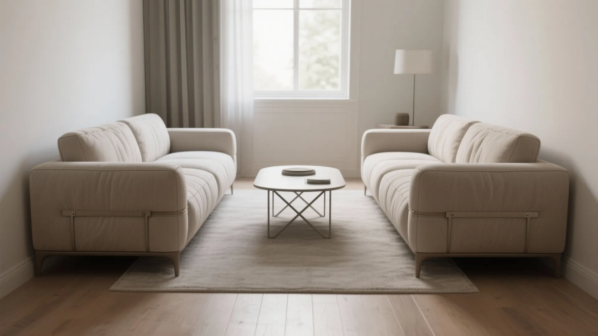 5. Sectional-Look on a Budget: Two Matching Armless Units + Coffee Table