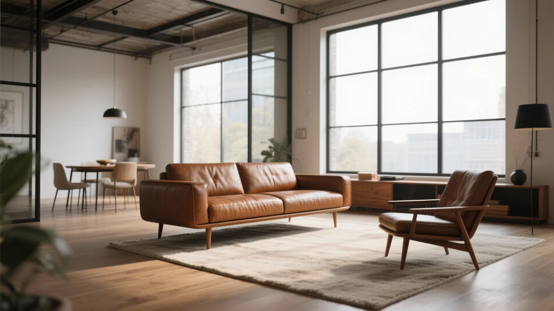 Mid-Century Leather Sectional for Open Layouts