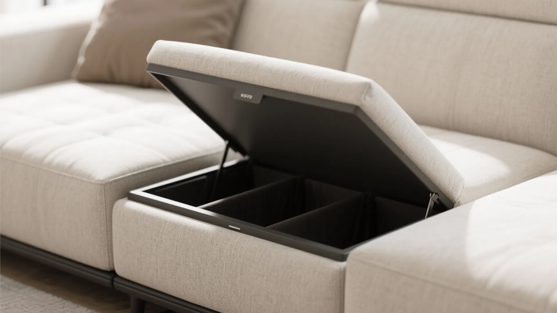 Sectional with hidden storage under seat