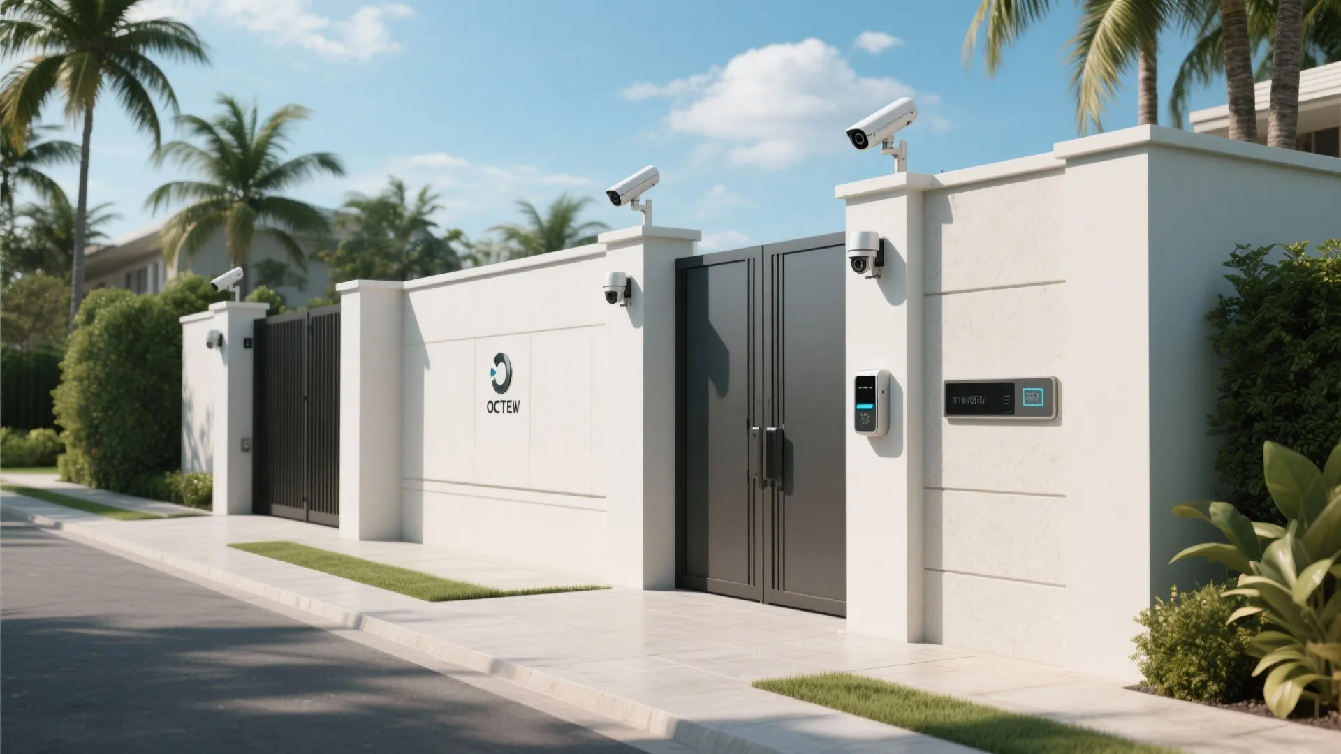 Compound wall with integrated CCTV and smart gate