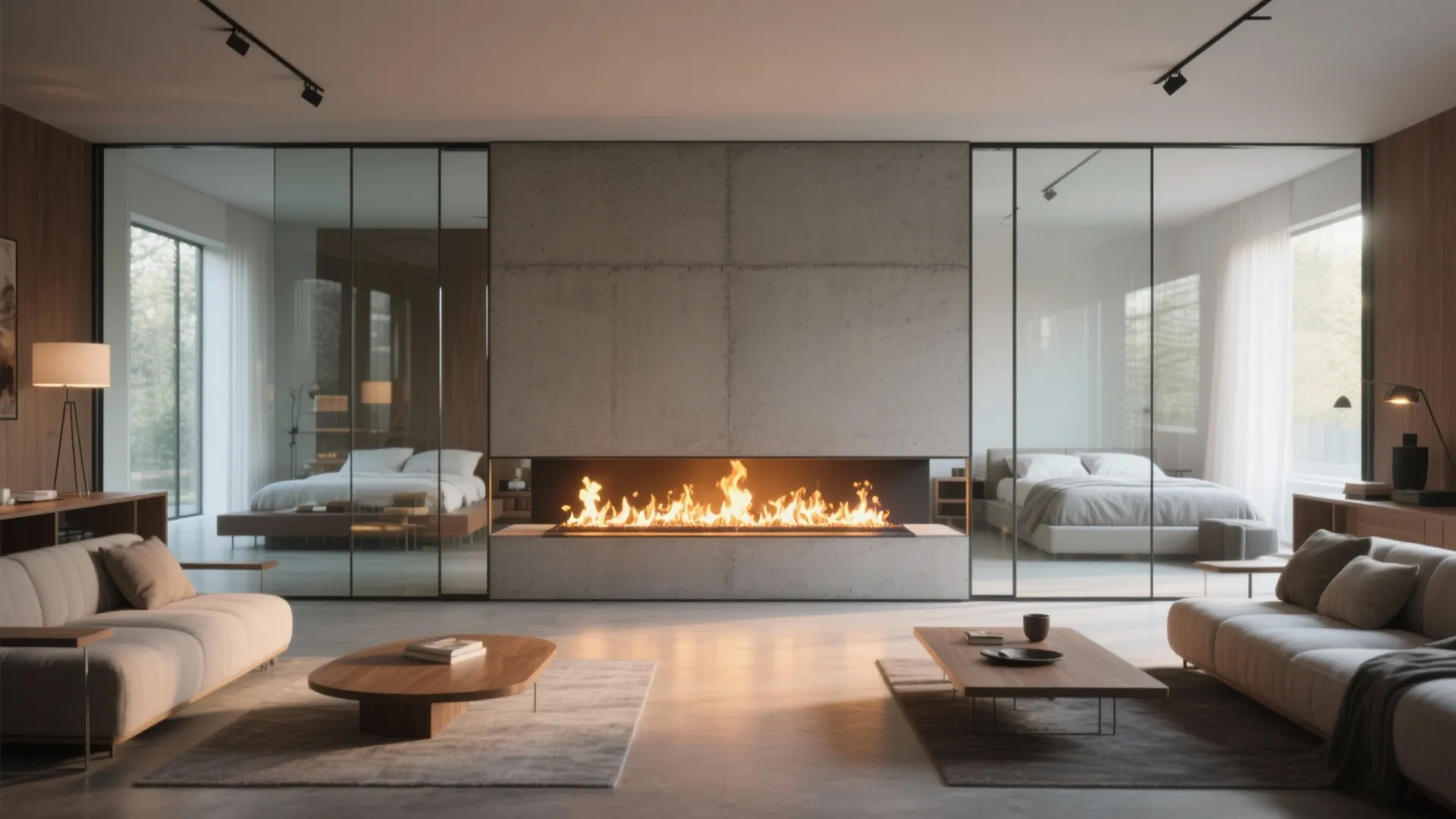 2. Linear see-through fireplace as a divider