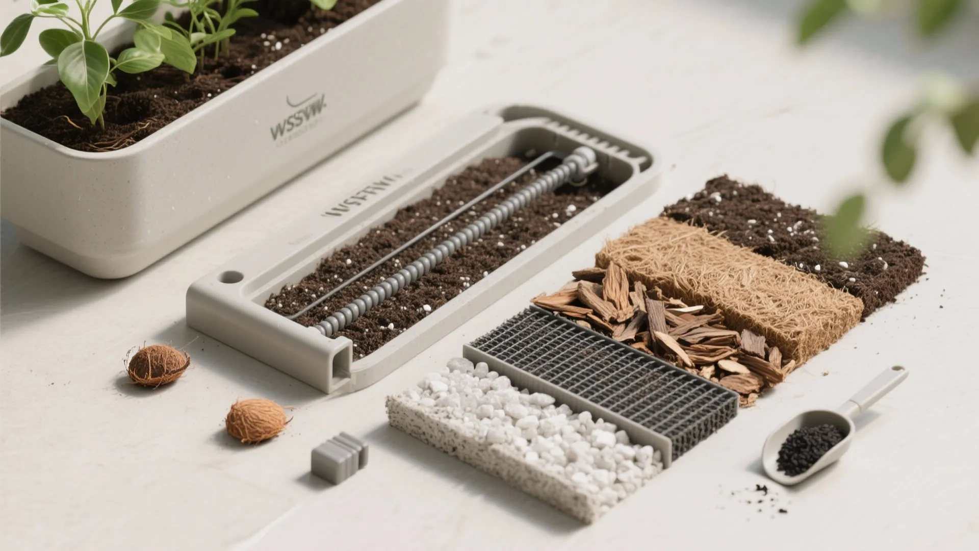 Self-watering systems and smart potting mixes for microclimates