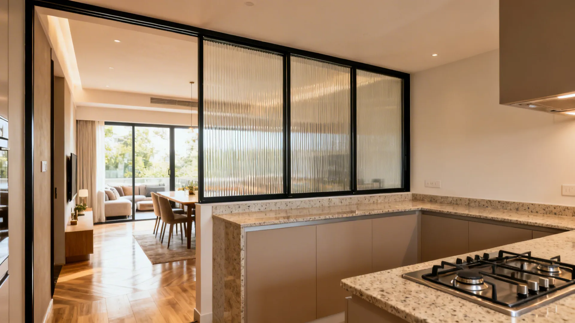 Closed kitchen shell, open sightlines