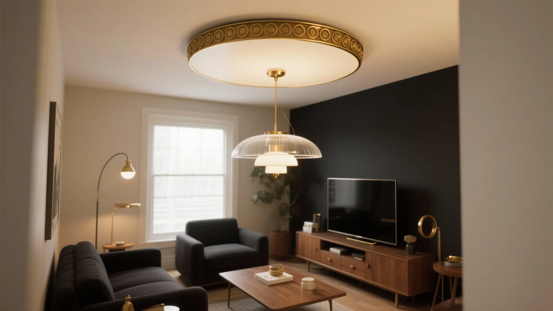 2. Semi-flush look with decorative trim