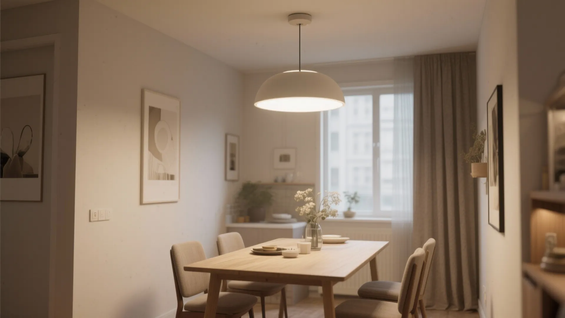 Small dining room with a semi-flush ceiling light for low ceiling