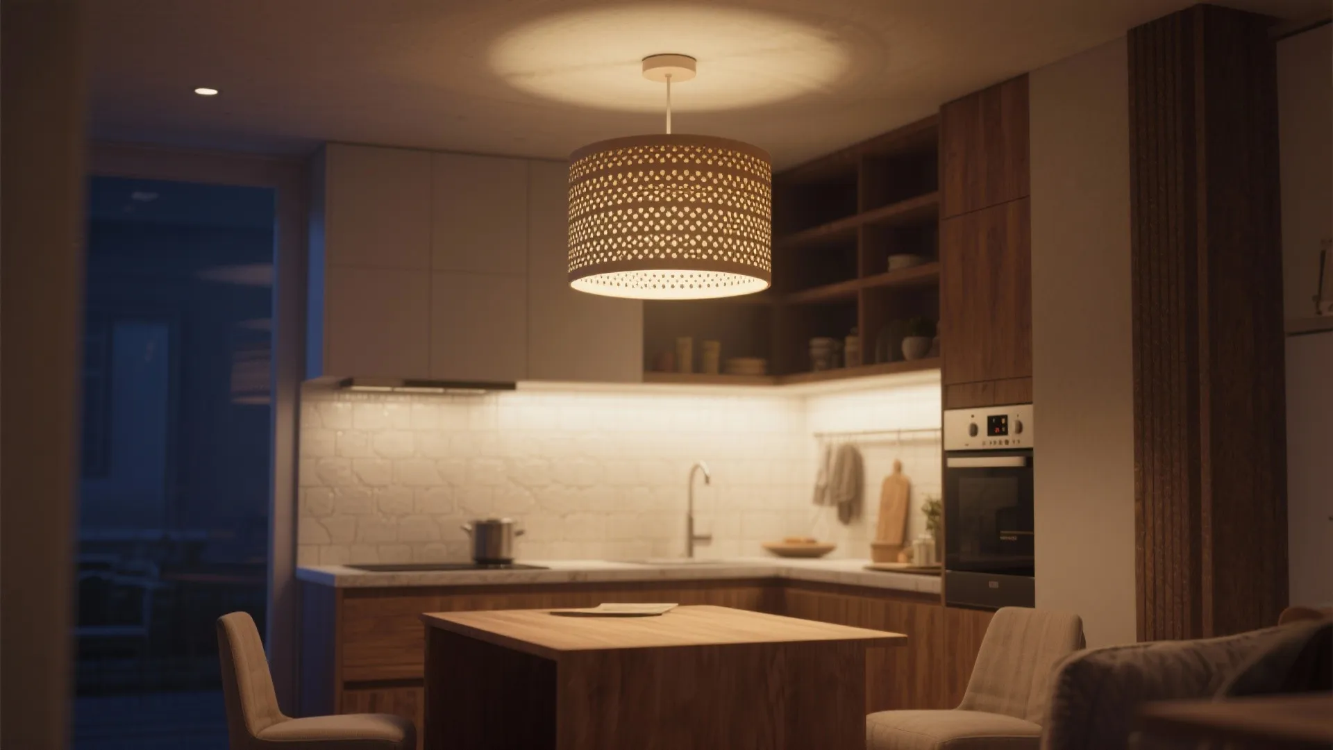 Semi-flush fixtures with patterned shades