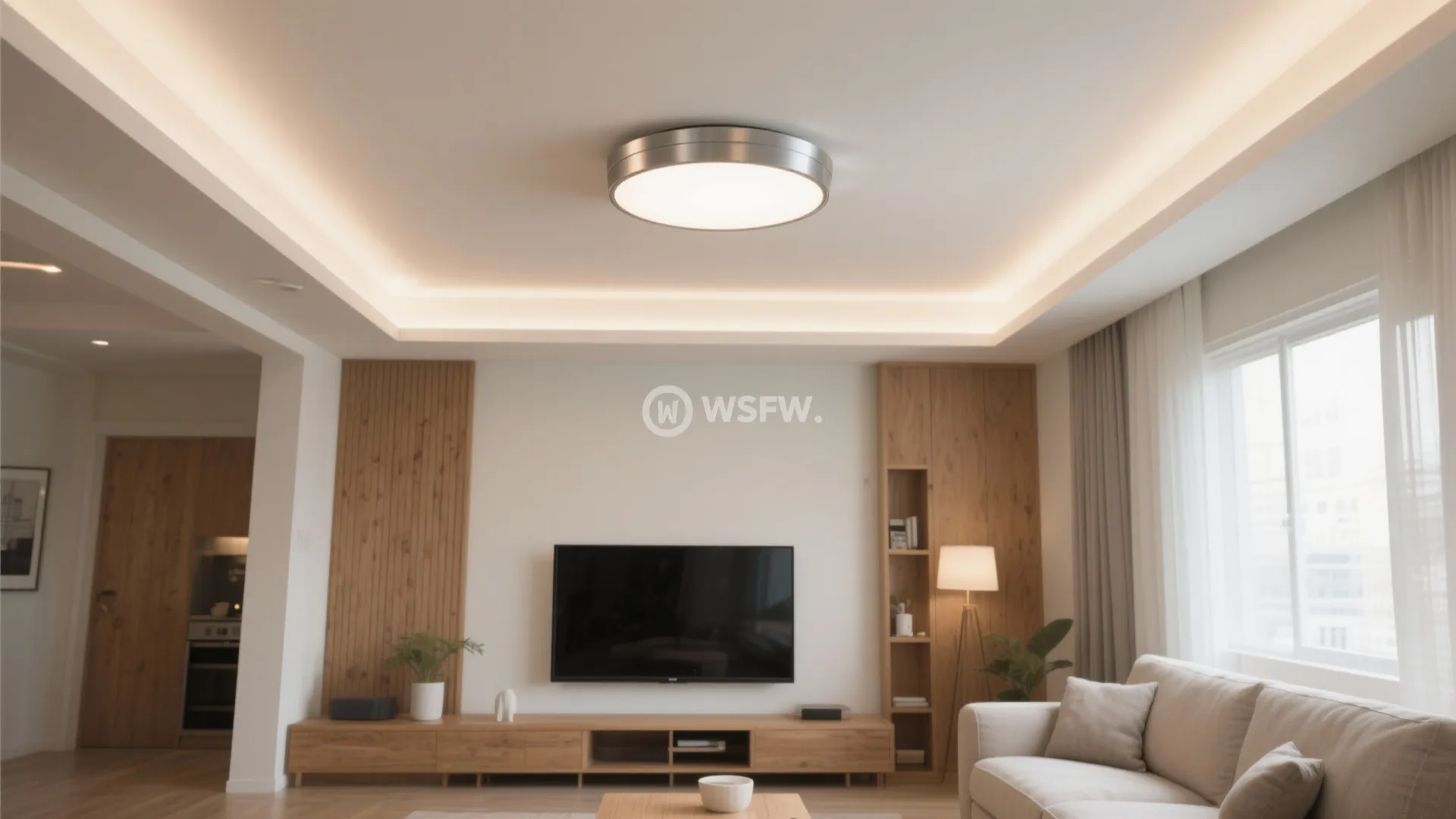 Semi-flush with hidden uplight to visually raise the ceiling