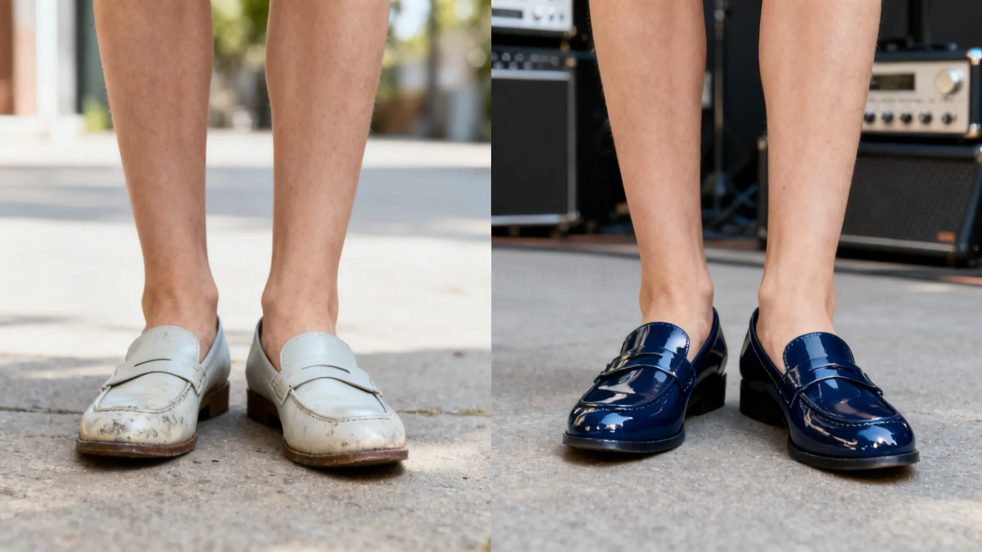 Before-and-after showing flat light lowers versus rich semi-gloss navy lowers with clean reflections.