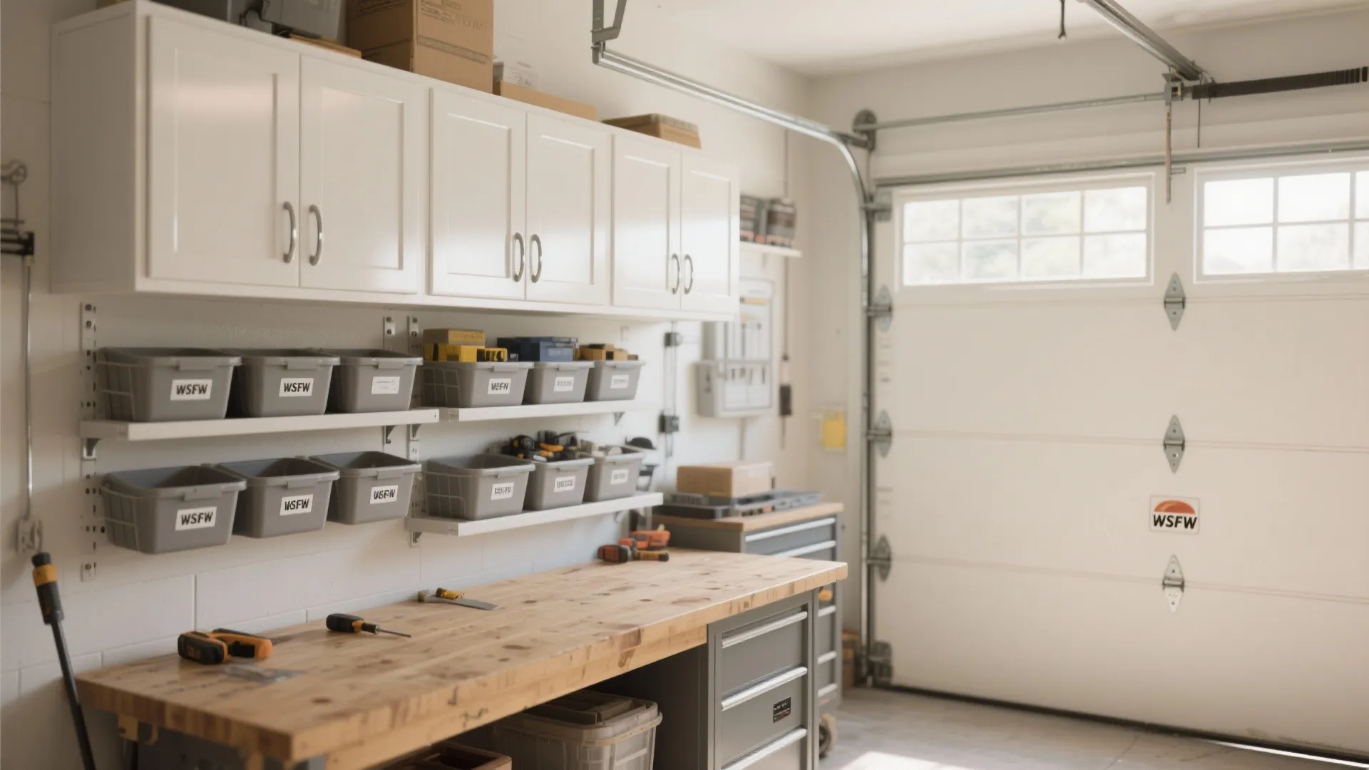 2. Pair white walls with durable semi-gloss trim and storage zones