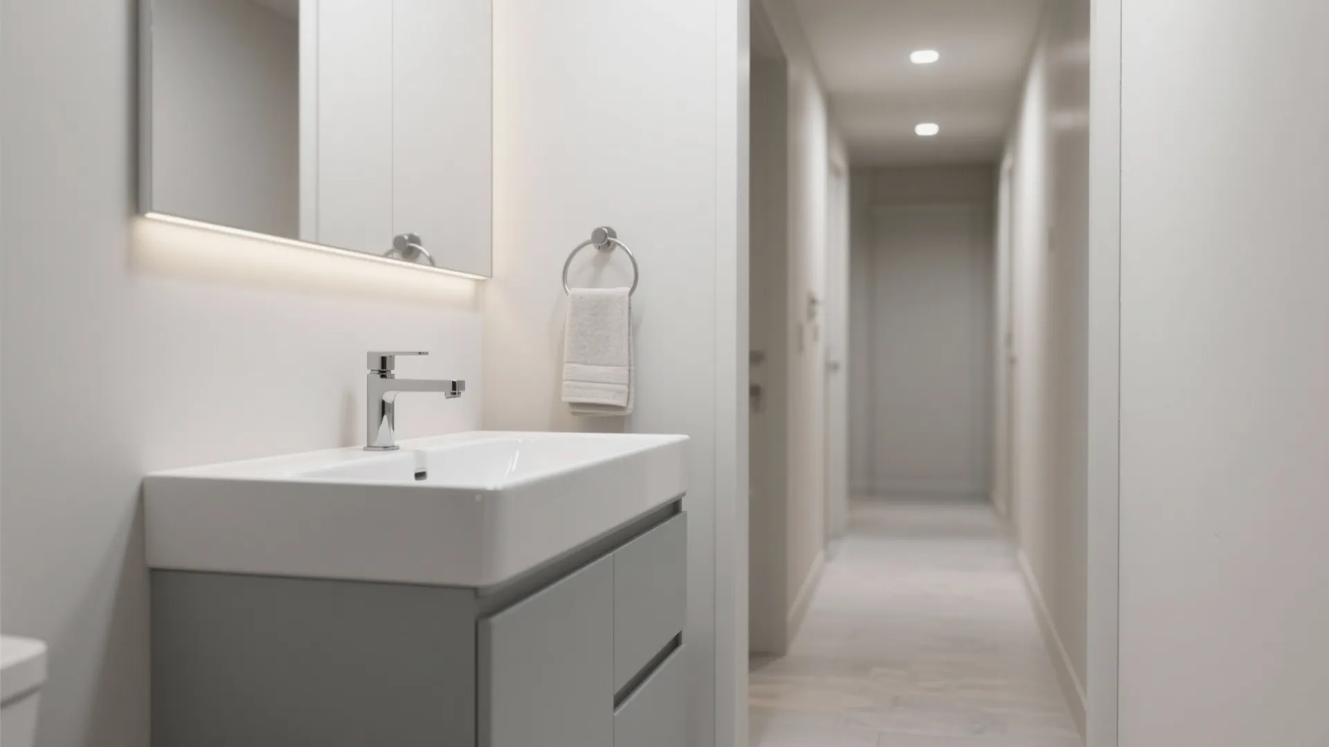 Semi-Recessed Basin with Compact Base Cabinet