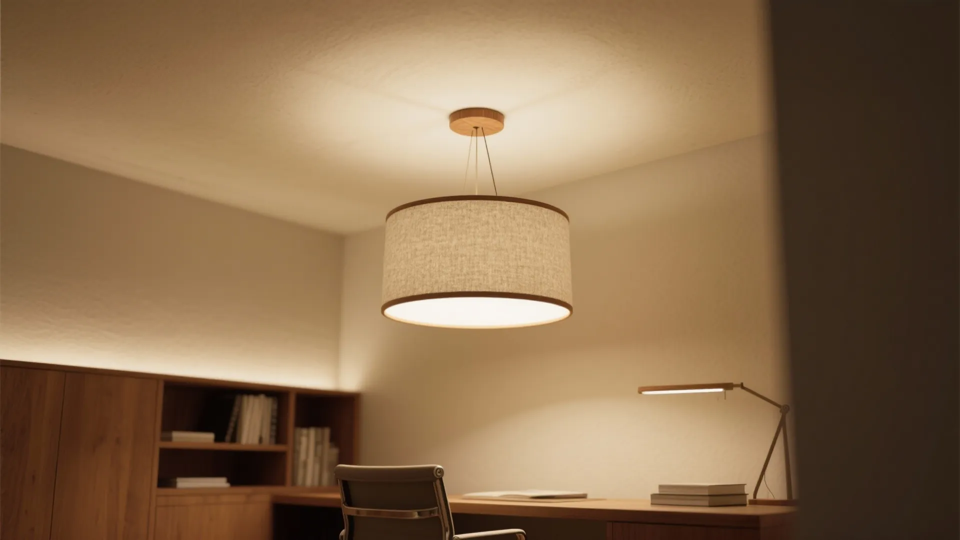 Semi‑flush indirect pendants and acoustic add‑ons for comfort