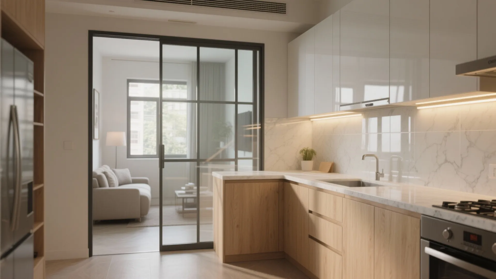 2) Semi-Open Kitchen With Glass Sliders and Real Ventilation