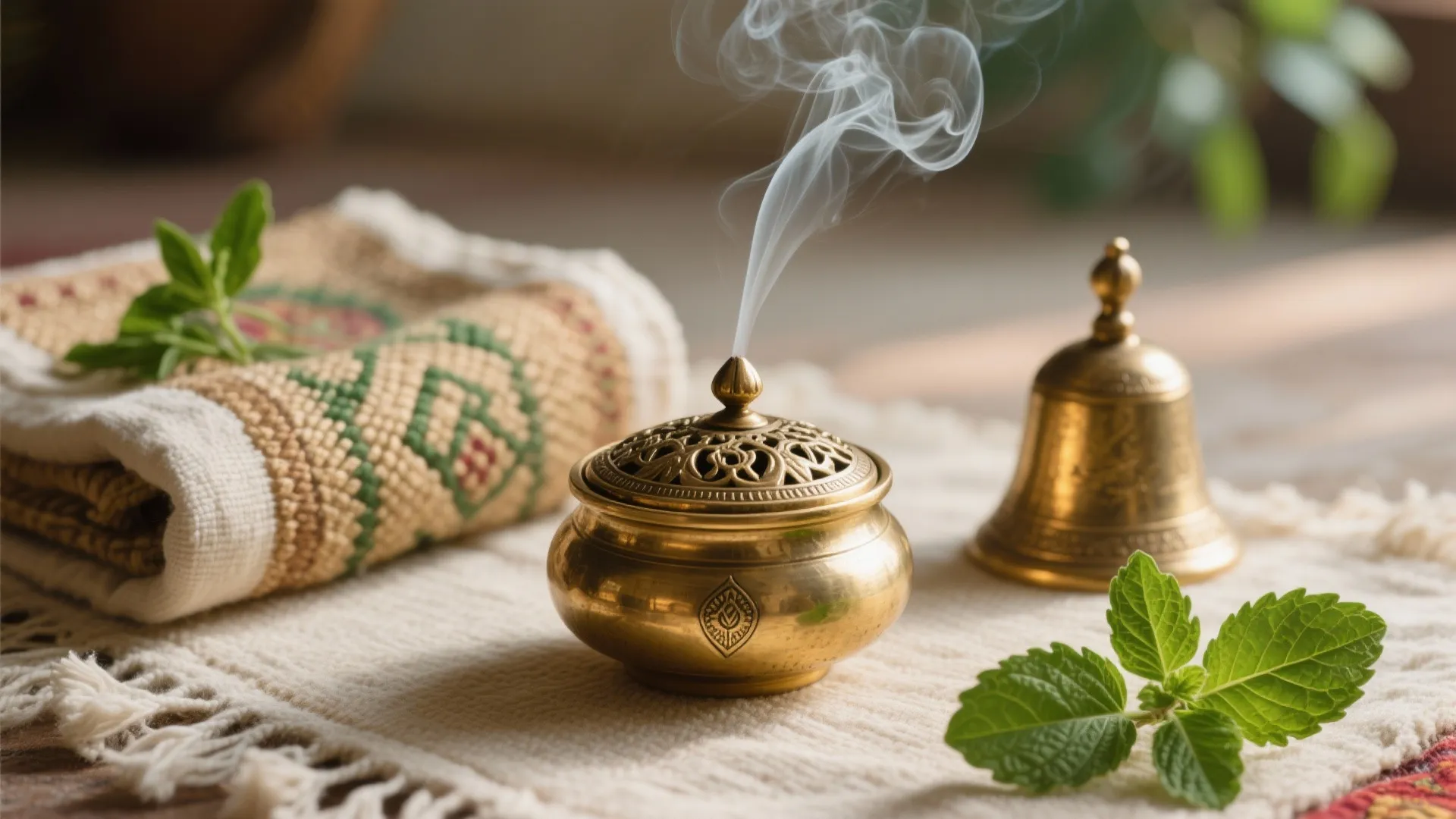 Sensory Accents: Bells, Incense Holders, Textiles, and Greenery