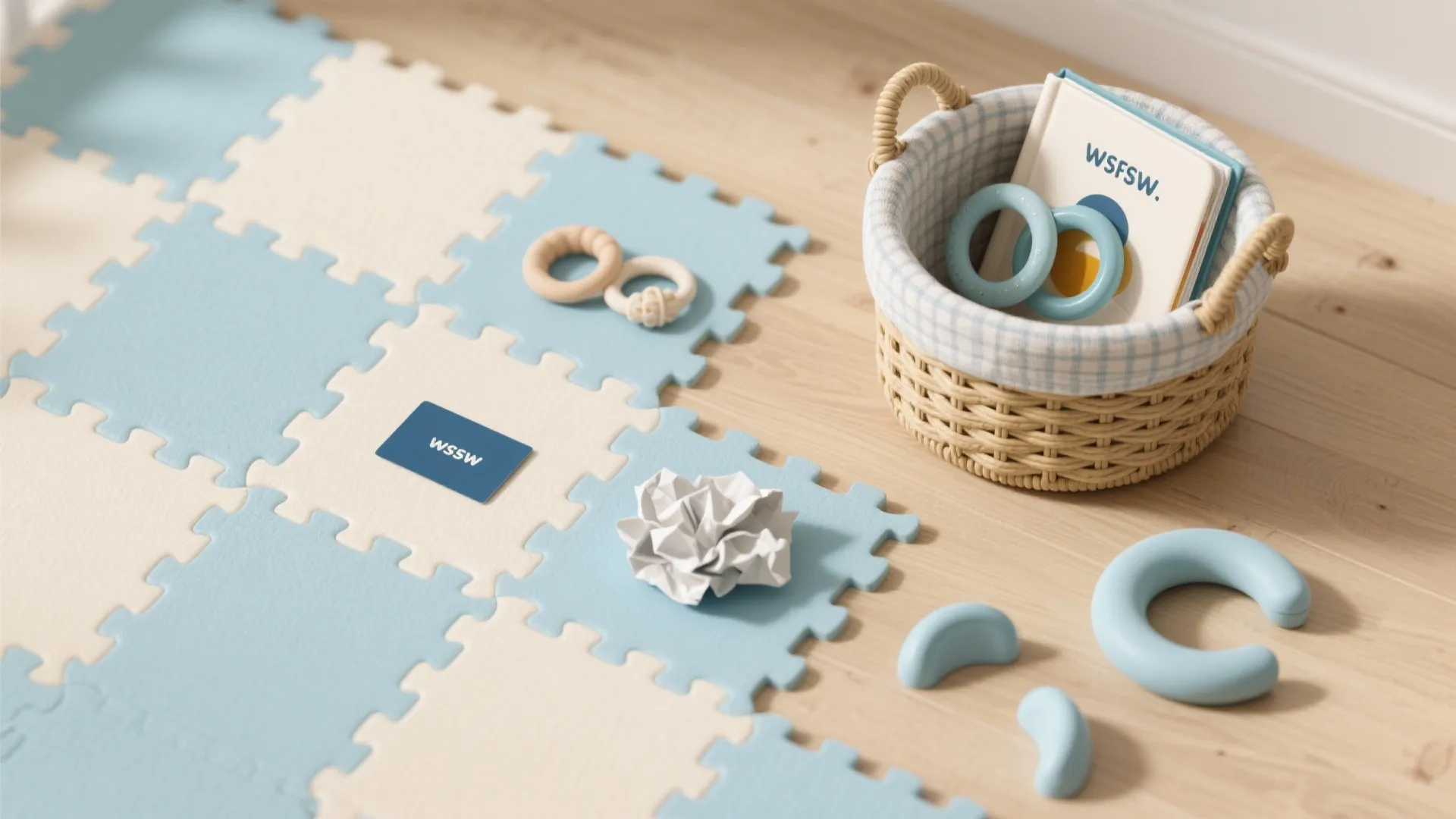 Low, safe play zone with sensory baskets