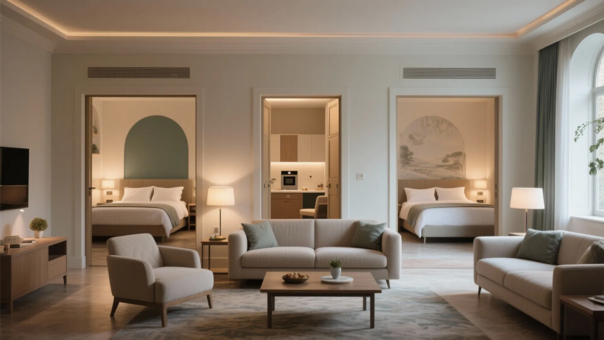 3. Separate sleeping pockets with a shared lounge