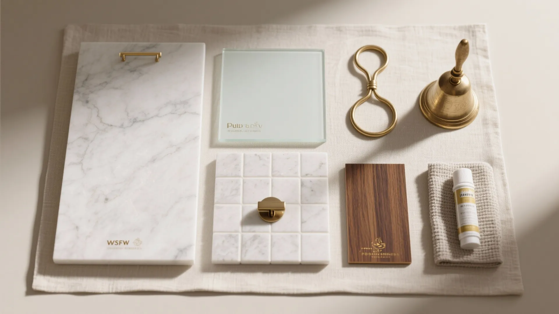 Serene materials: stone, glass, and brass