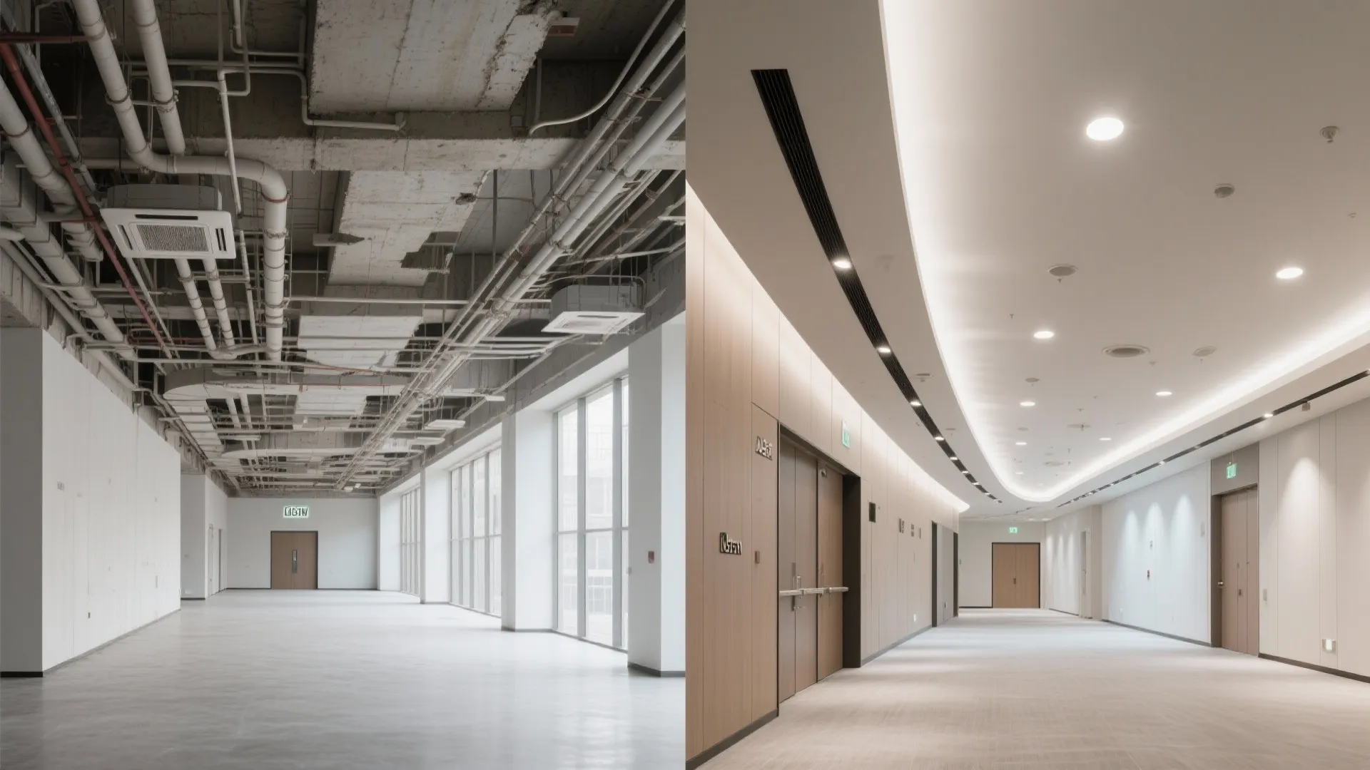 Sleek False Ceiling With Service Corridor