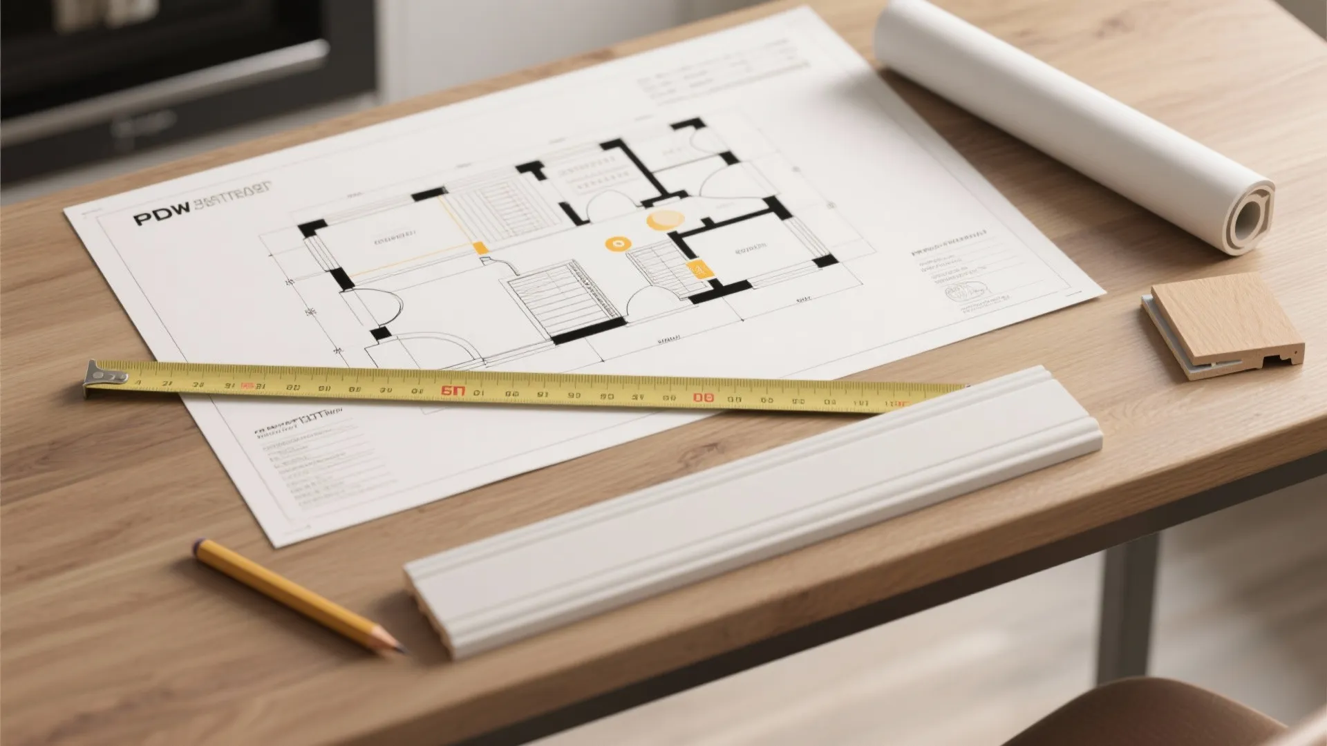 Flatlay of a kitchen plan highlighting removable baseboards and service access for pest professionals.
