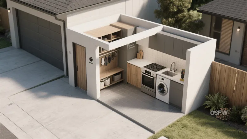 Modern Outdoor Laundry & Kitchenette Space