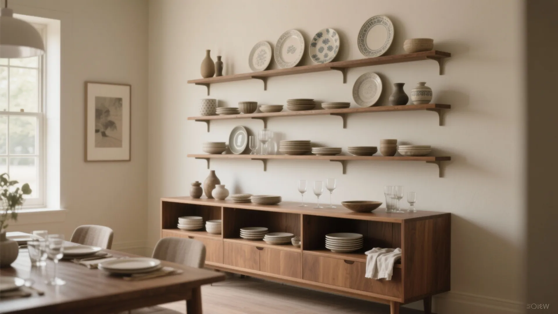 3. Create service zones with a low buffet or open shelving