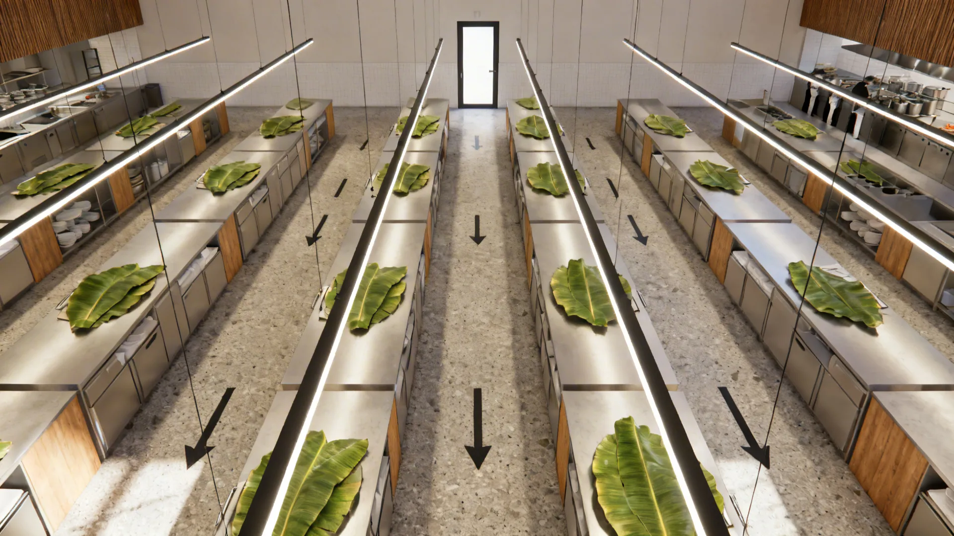 Minimalist service zones with clear sightlines