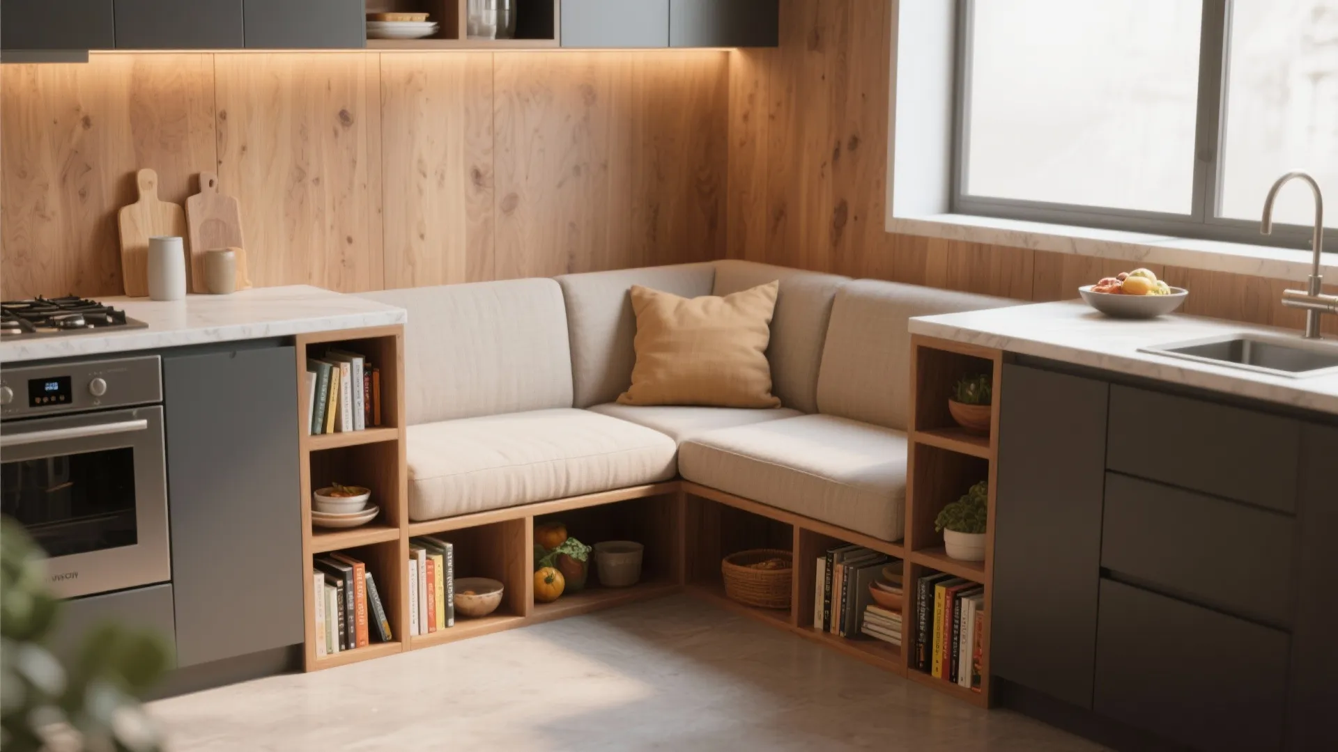 5. Settee with Open Shelves