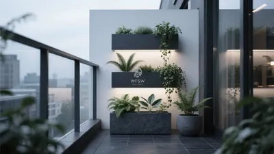 Modern Balcony Green Wall Design – Urban Oasis with Smart Lighting