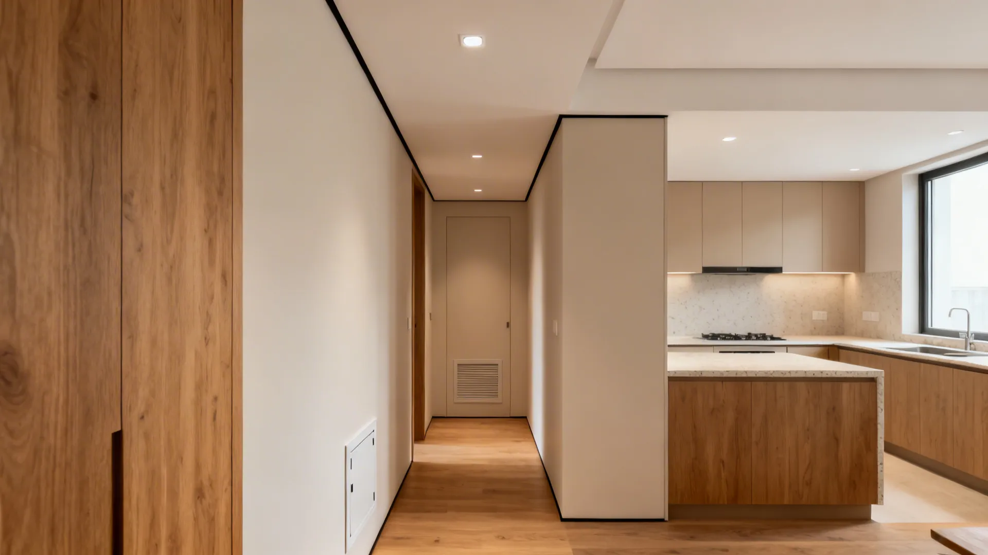 5) Minimalist shadow-gap ceiling with tuneable white