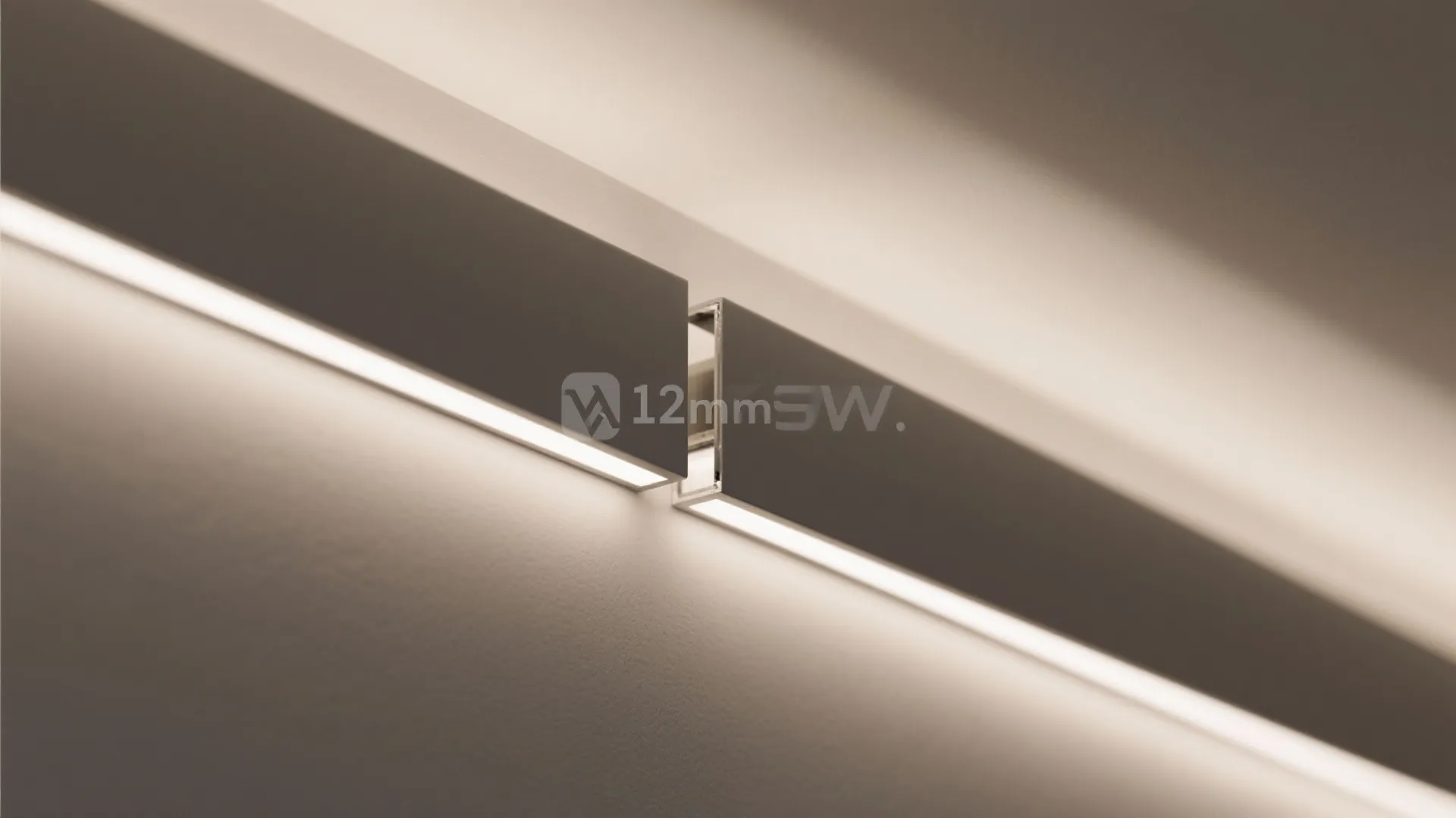 Close up shot of a modern light fixture installed inside a wall panel for shadow lighting