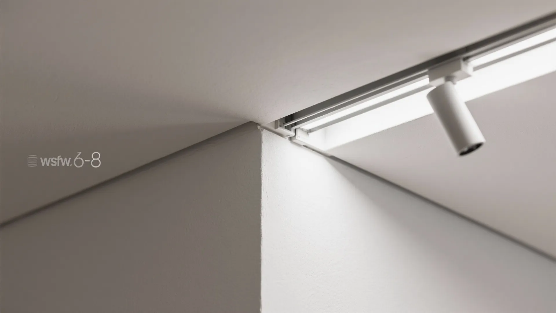 2) Monolithic plaster plane with micro-bevel and integrated track