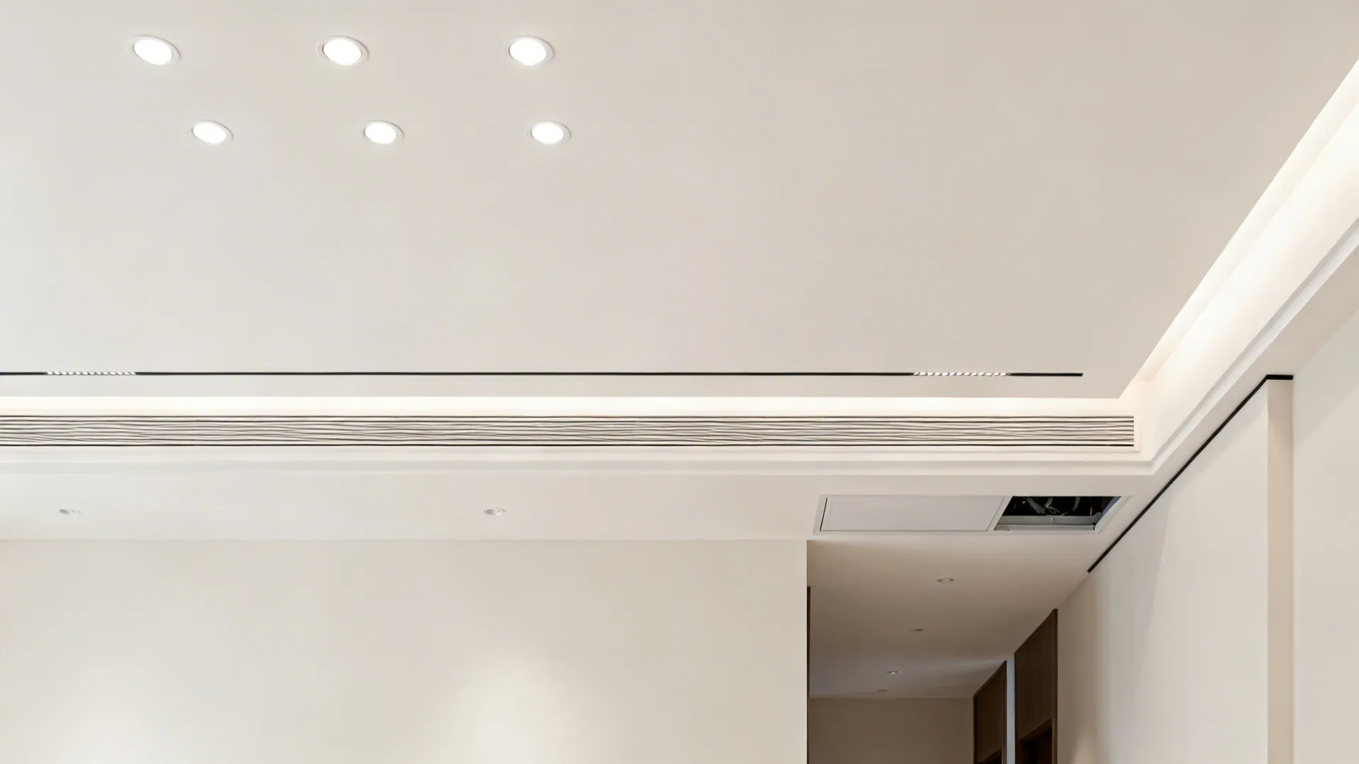 5) Minimalist shadow-gap ceiling with tuneable white