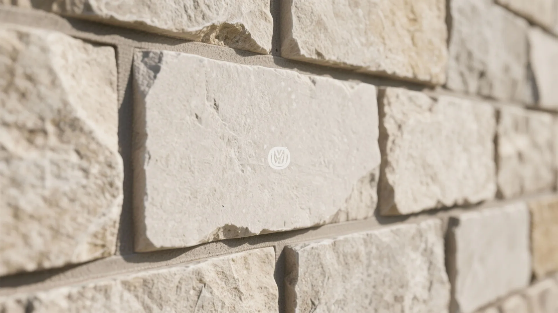 Beige stone wall with rough natural texture showing detailed grout lines in a horizontal pattern