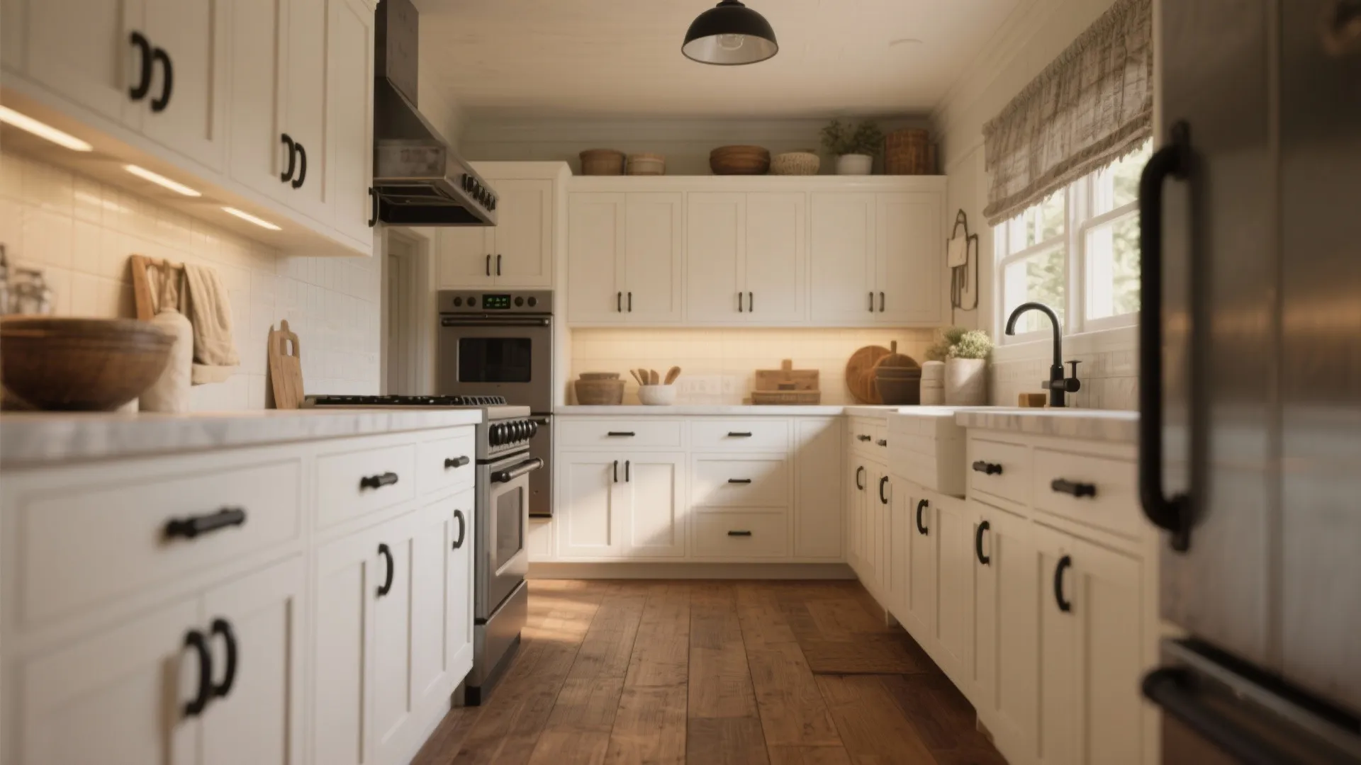 2. Shaker Cabinets + Industrial Bar Handles