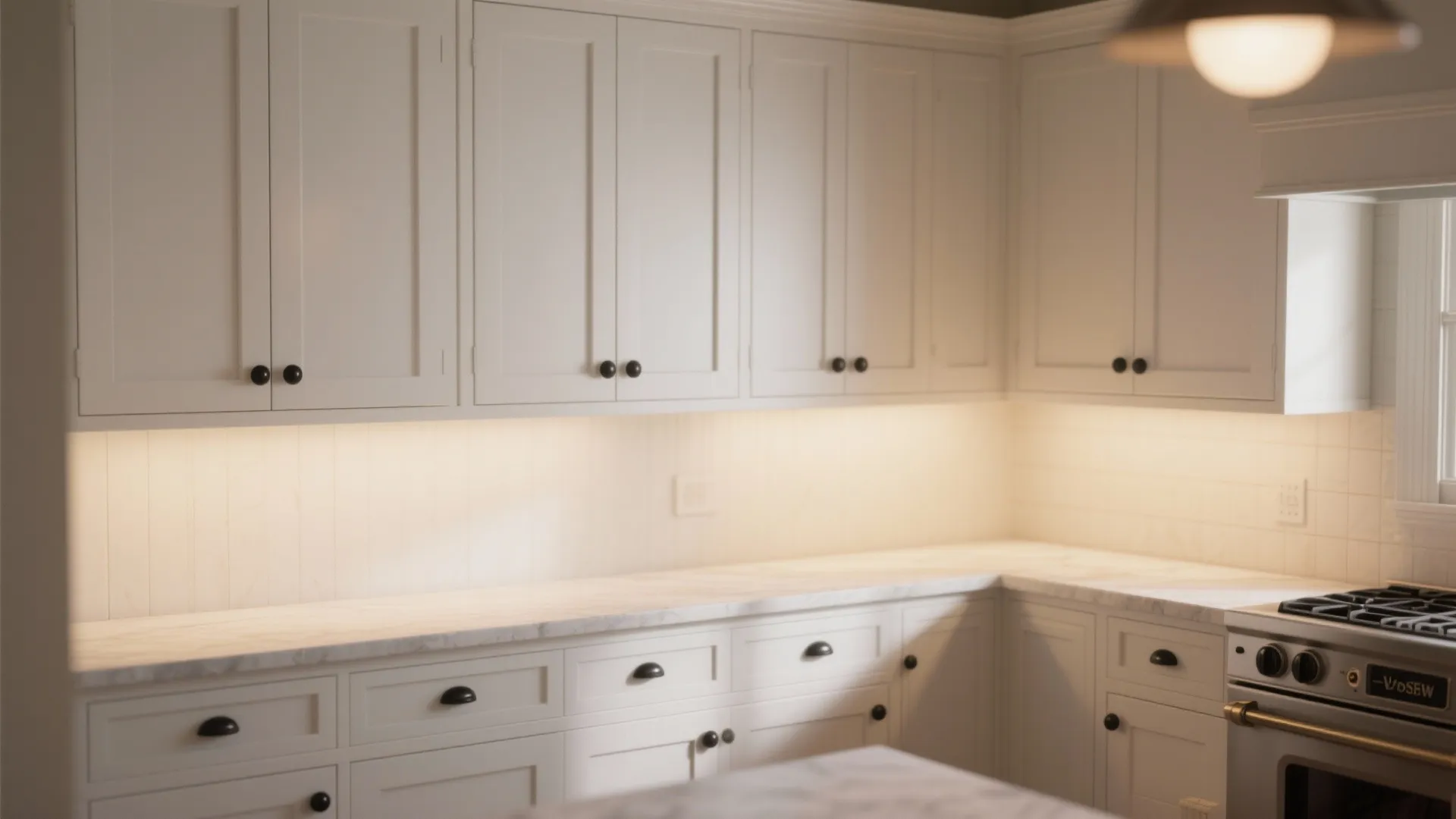 2. Contrasting black knobs on shaker cabinets
