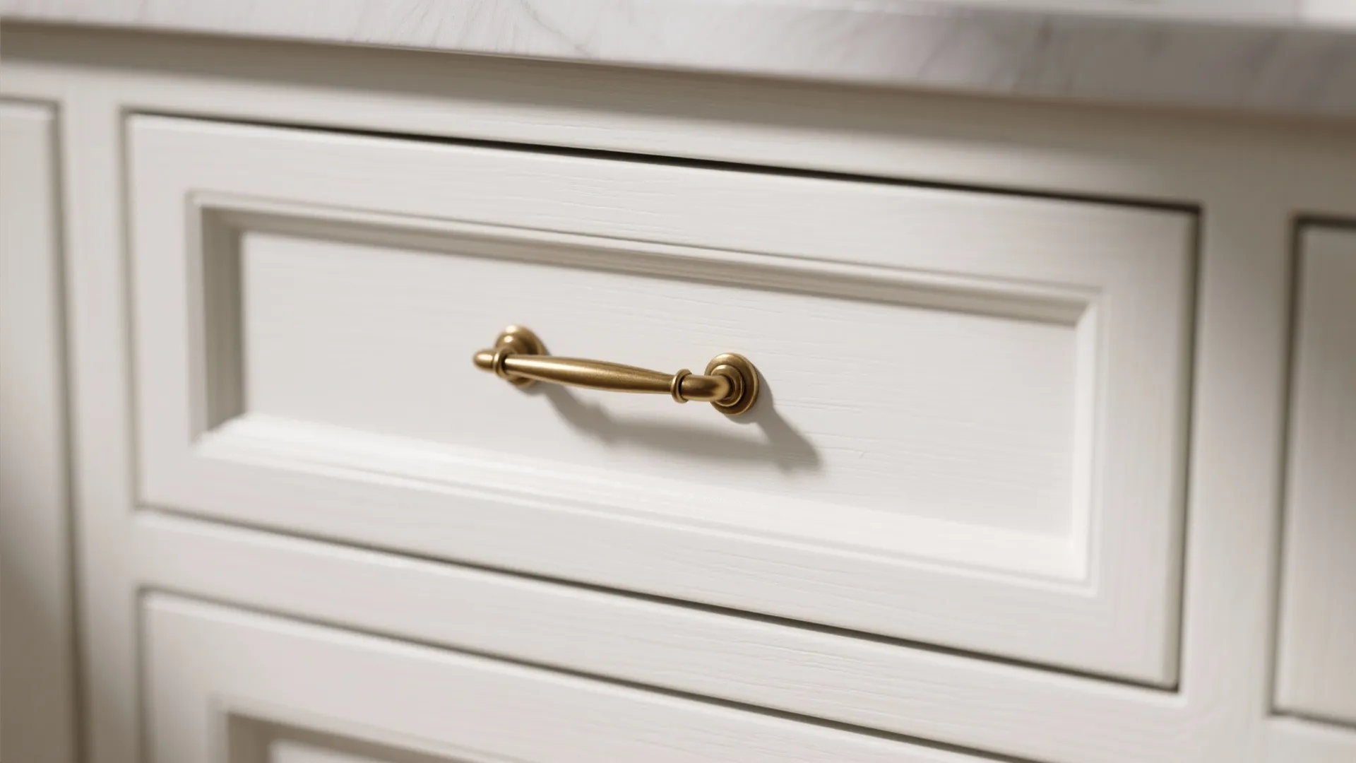 2. Classic shaker-style vanity with brass hardware