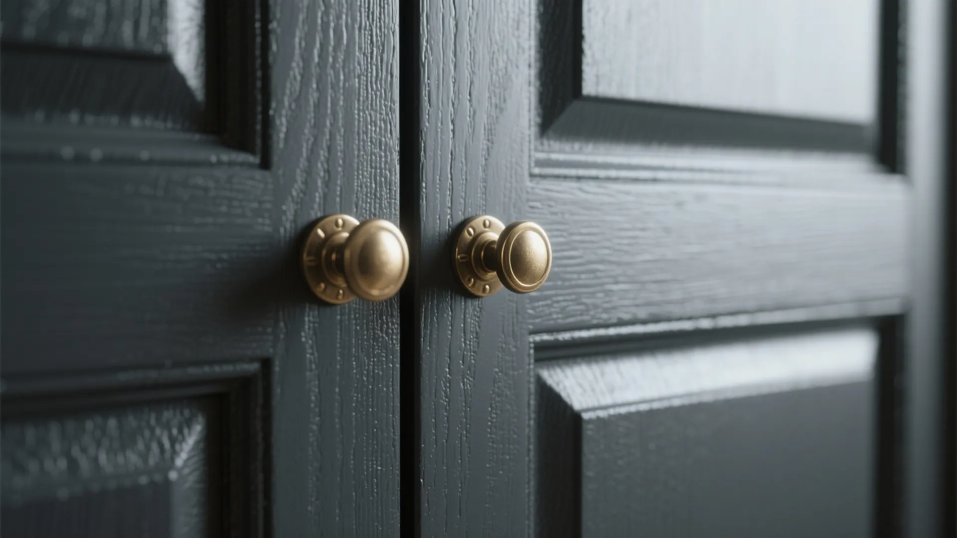 2. Dark grey shaker cabinets with brass hardware