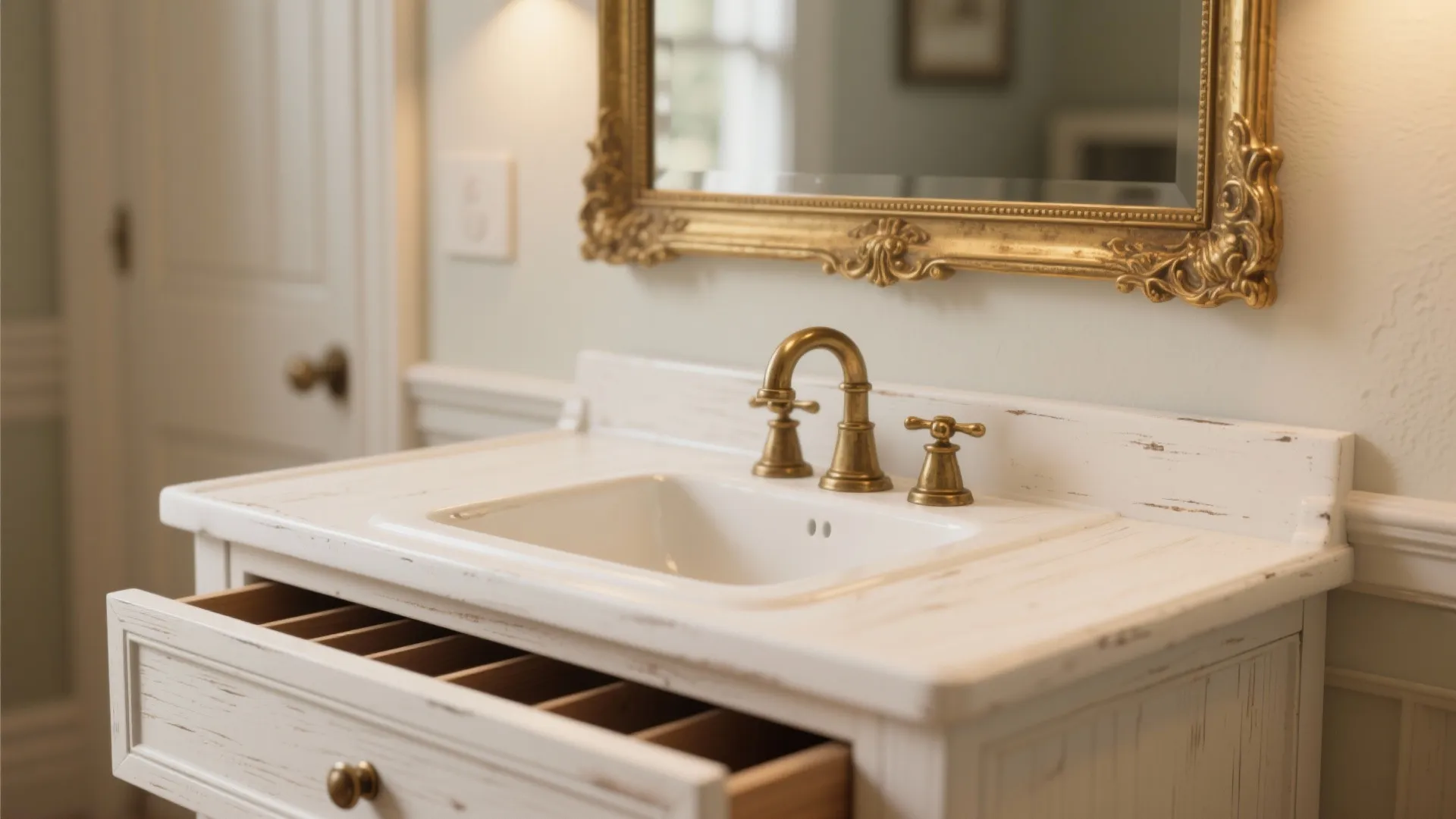 2. Classic shaker cabinet painted white with brass accents