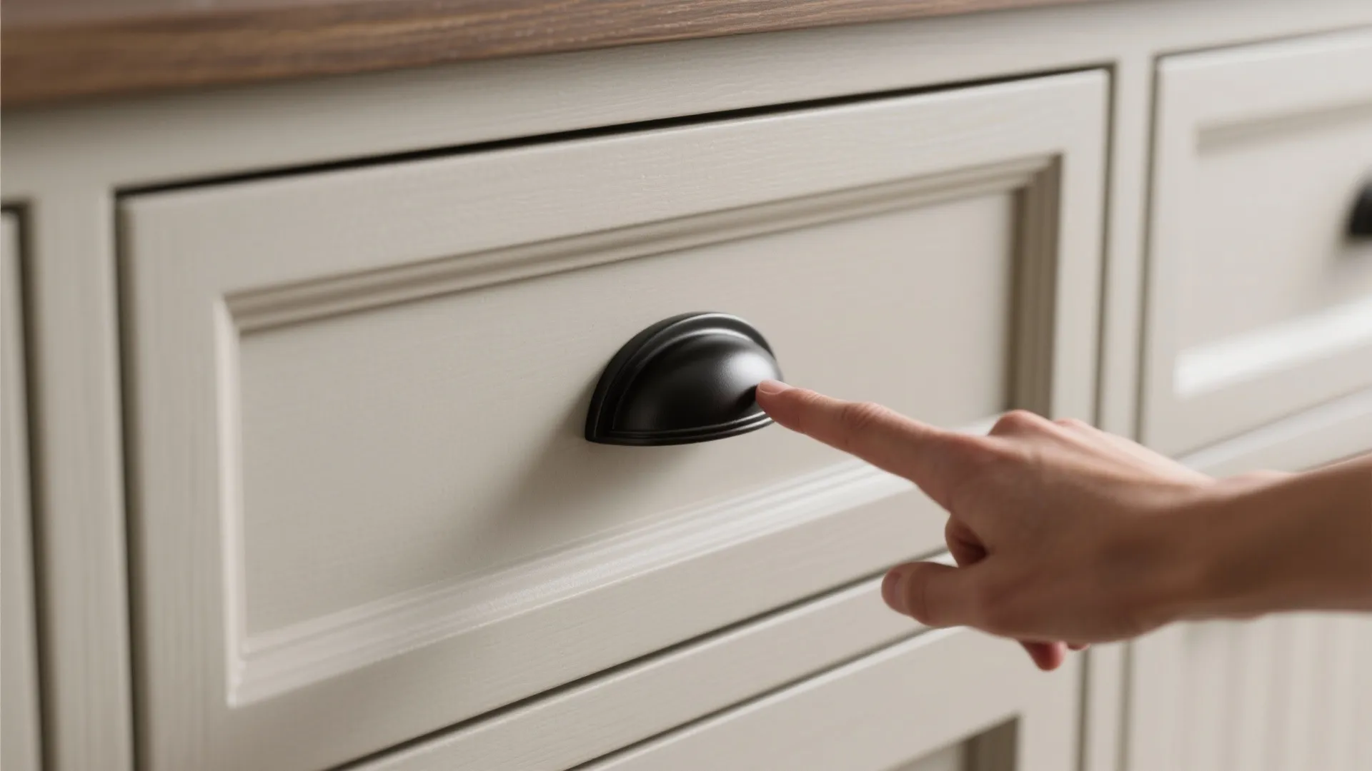 4. Minimal Shaker Style with Black Cup Pulls