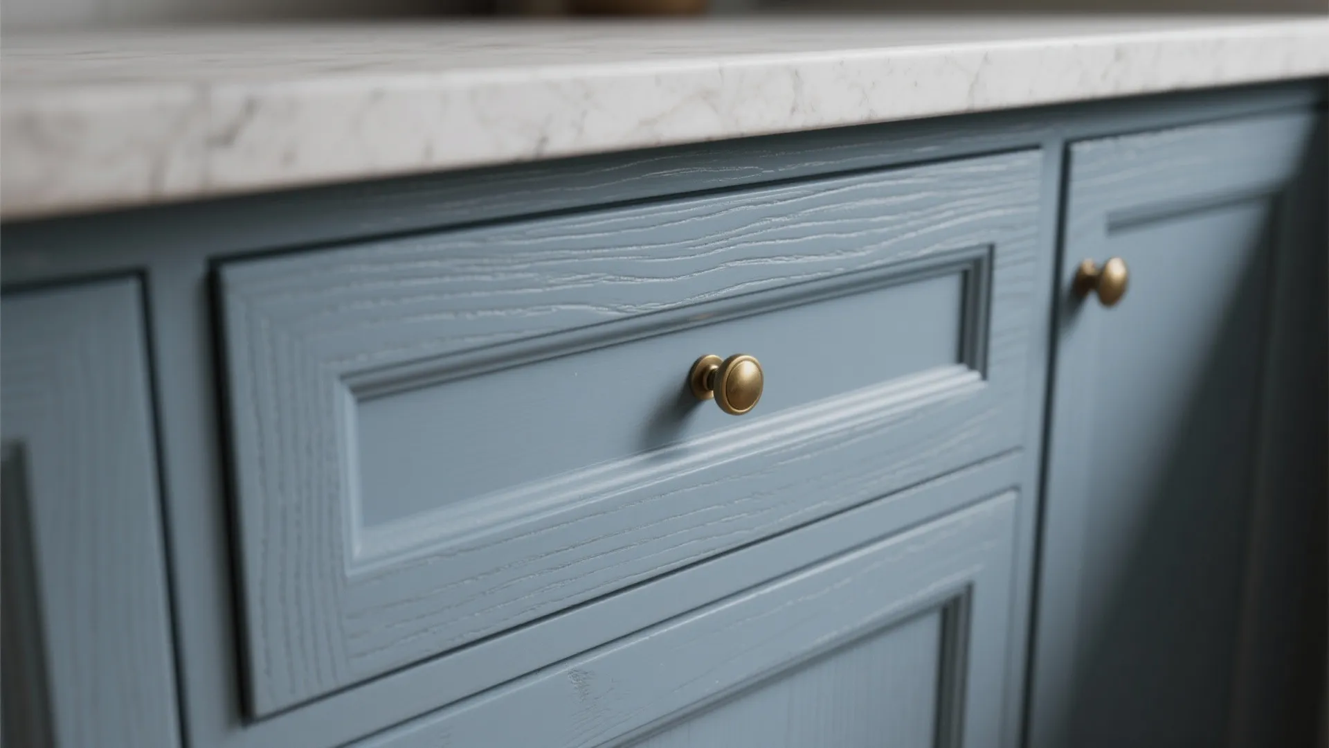 4. Shaker Doors with Gray-Blue: Classic but Fresh