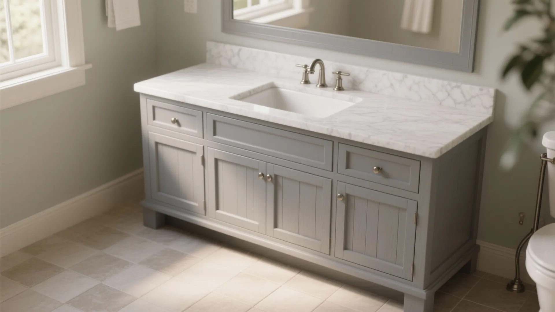 3. Shaker-style gray vanity for timeless charm