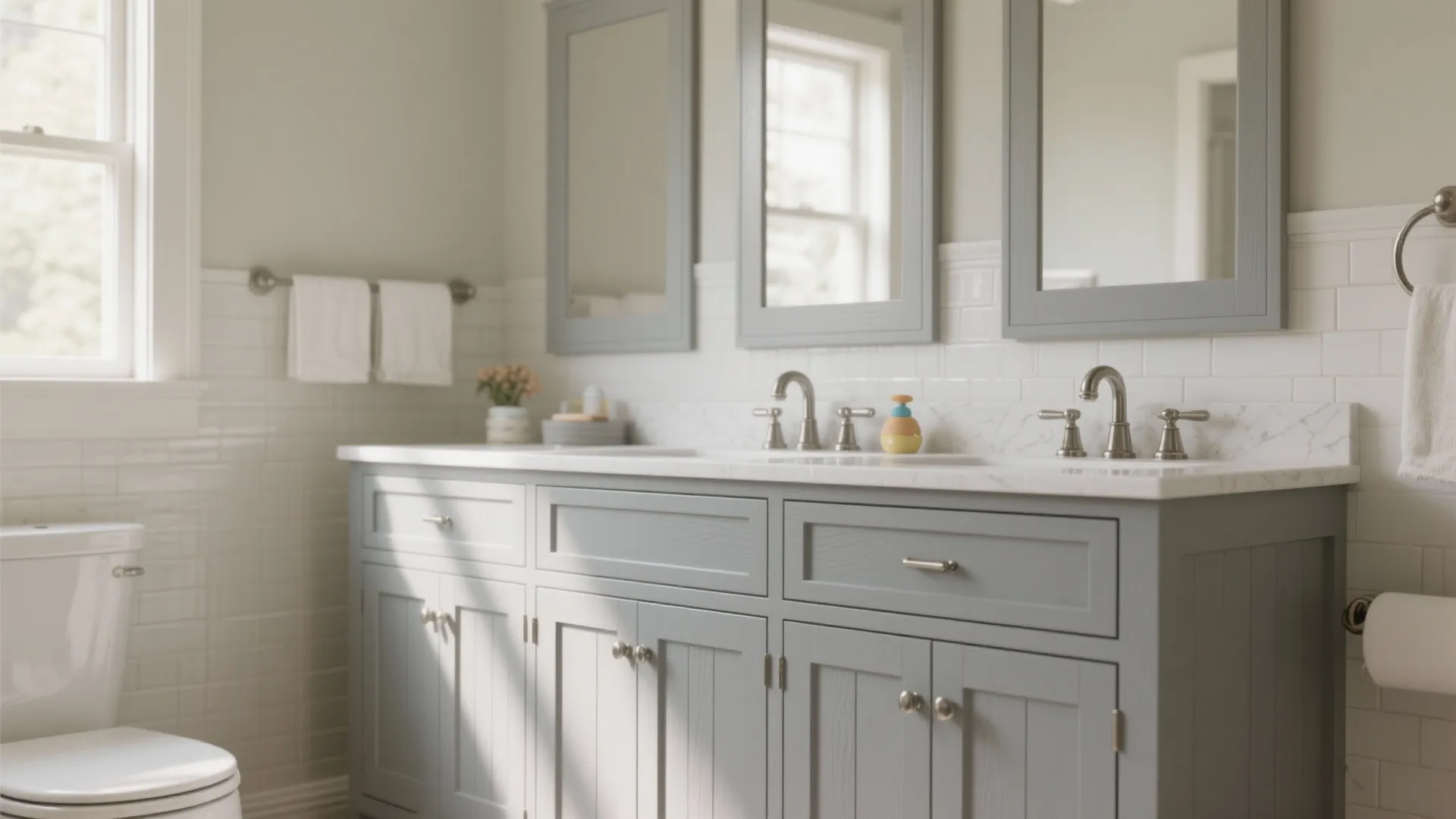 4. Gray shaker-style vanity for timeless charm