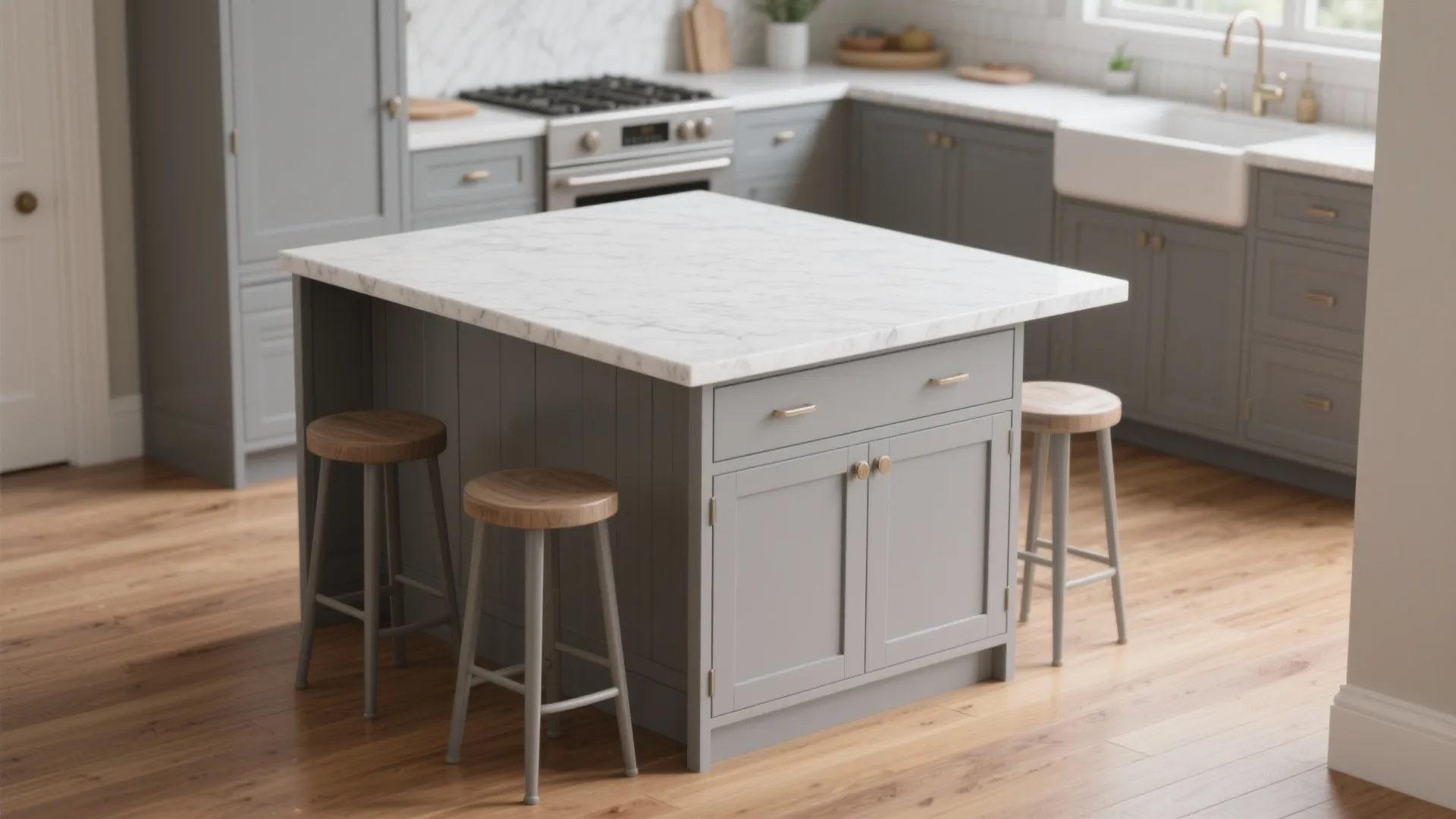 5. Shaker islands with contrasting countertop