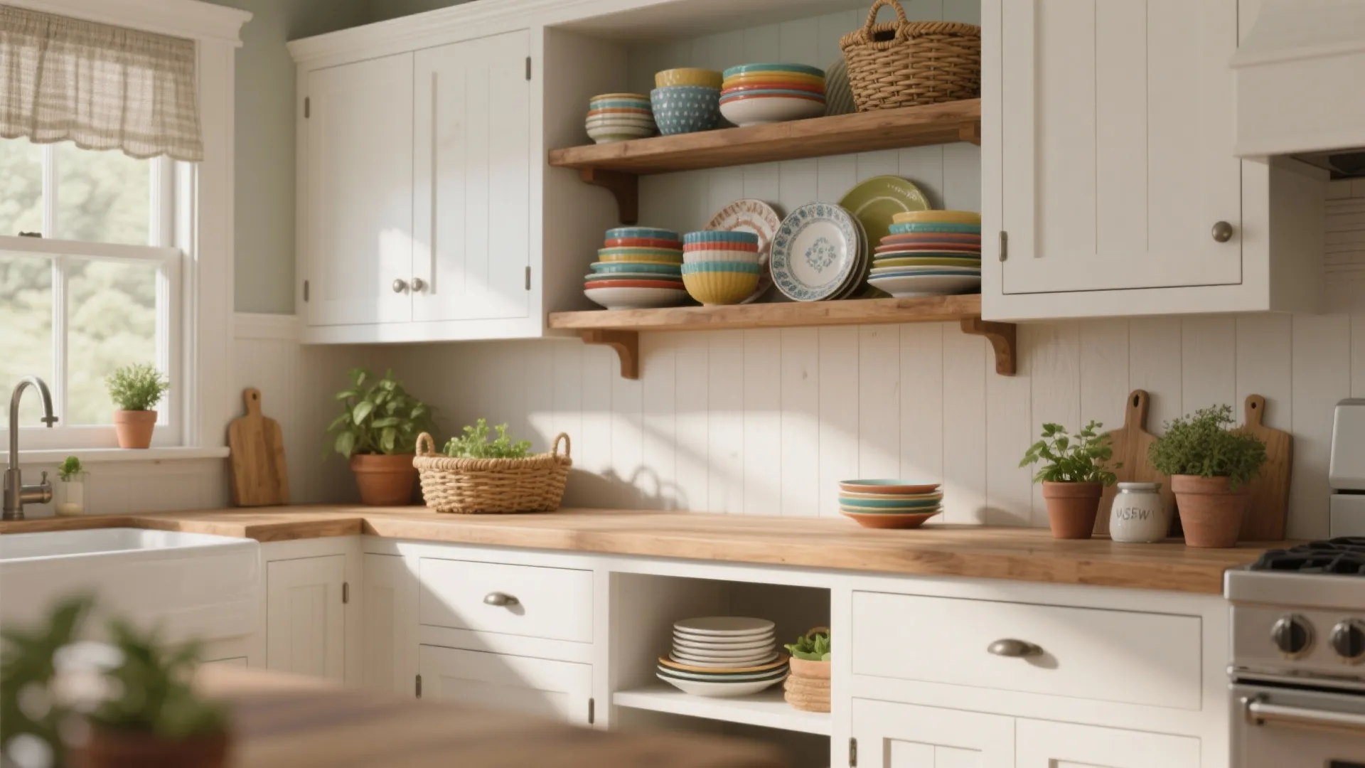 1. Shaker White Base with Open Shelving
