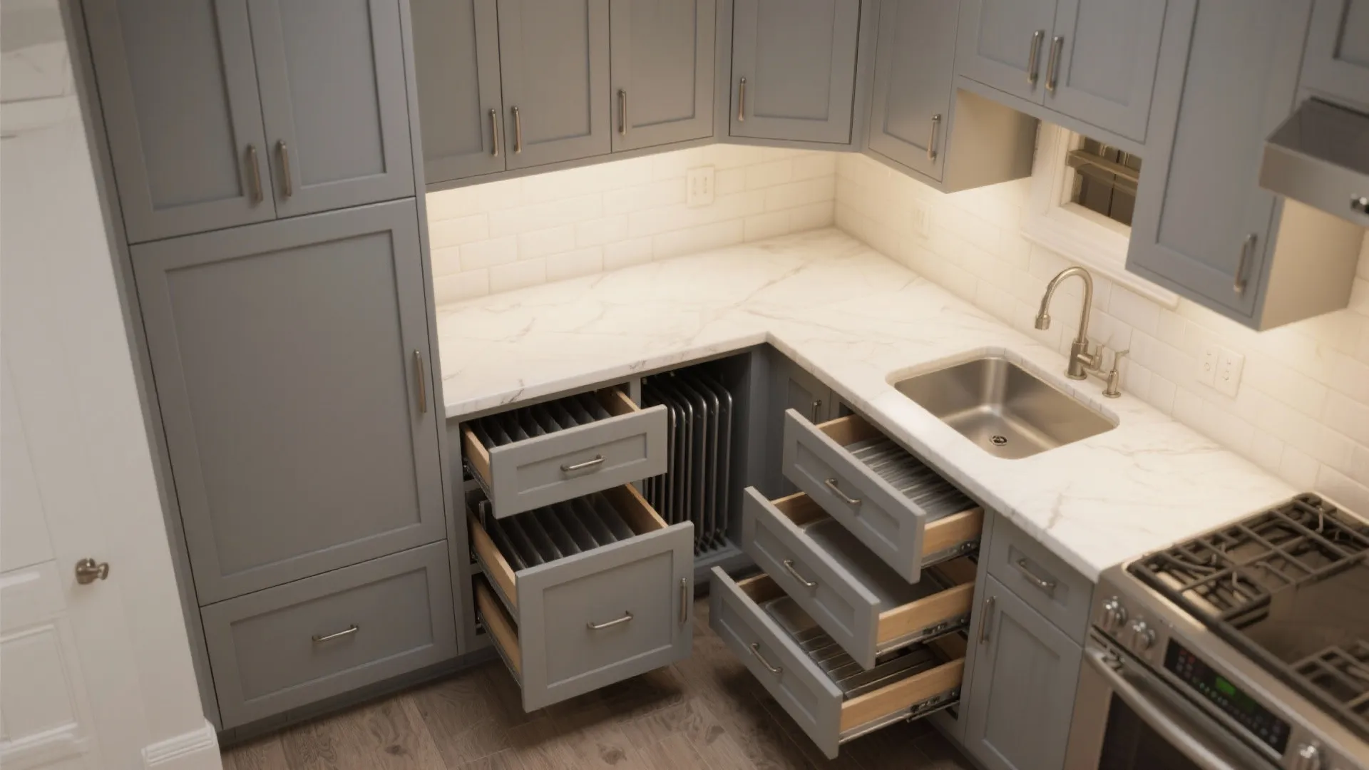 5. Classic shaker gray with modern layout tweaks