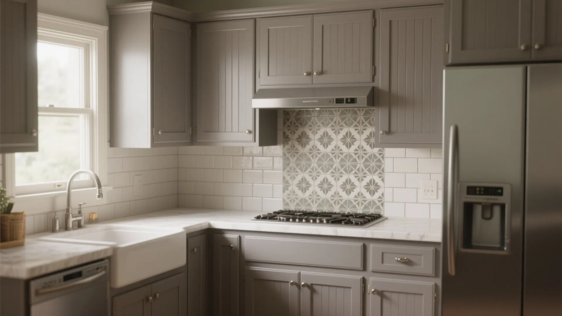 4. Warm Gray Shaker Cabinets for Transitional Style