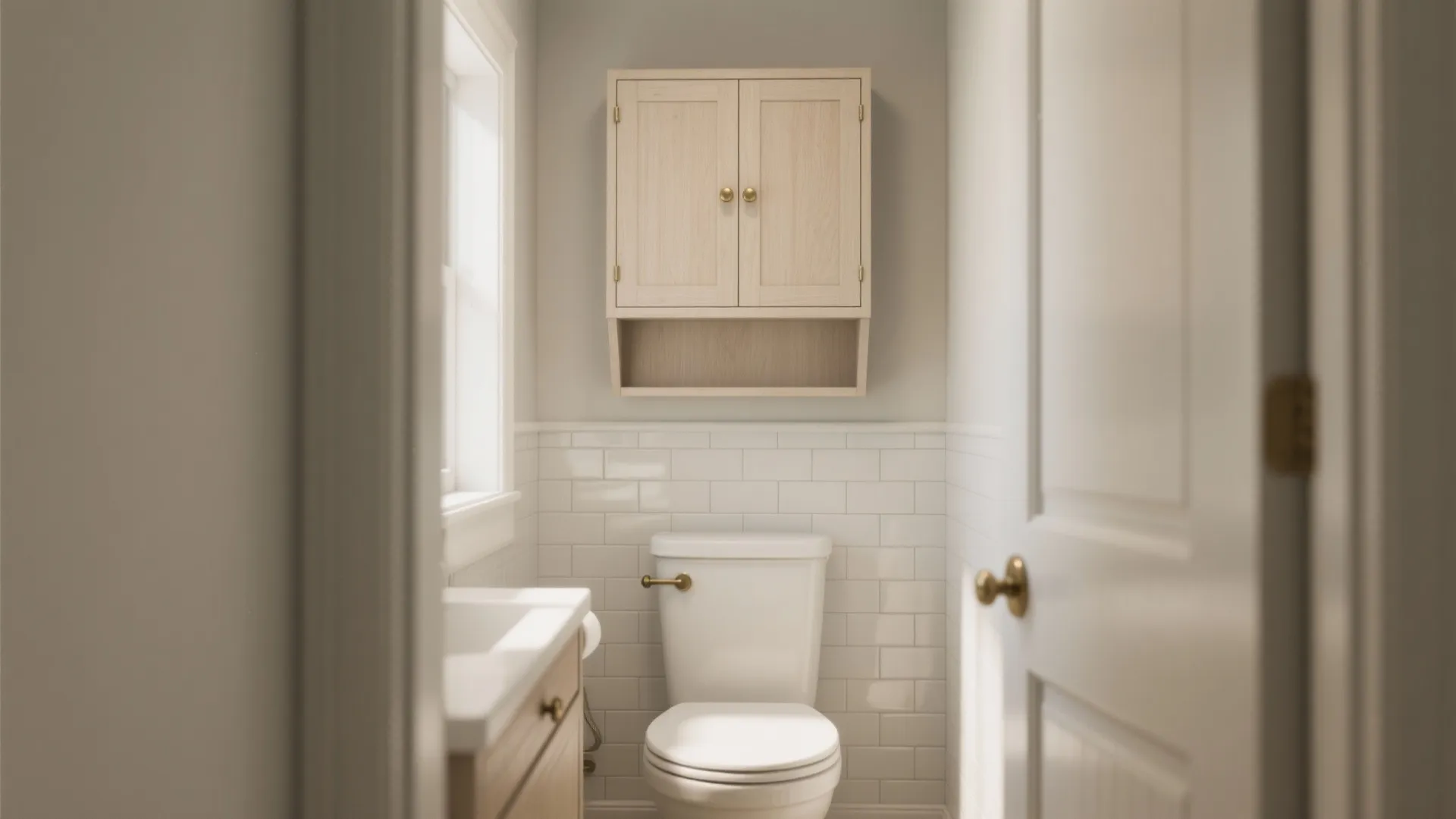 Minimal Shaker Cabinet Above the Toilet