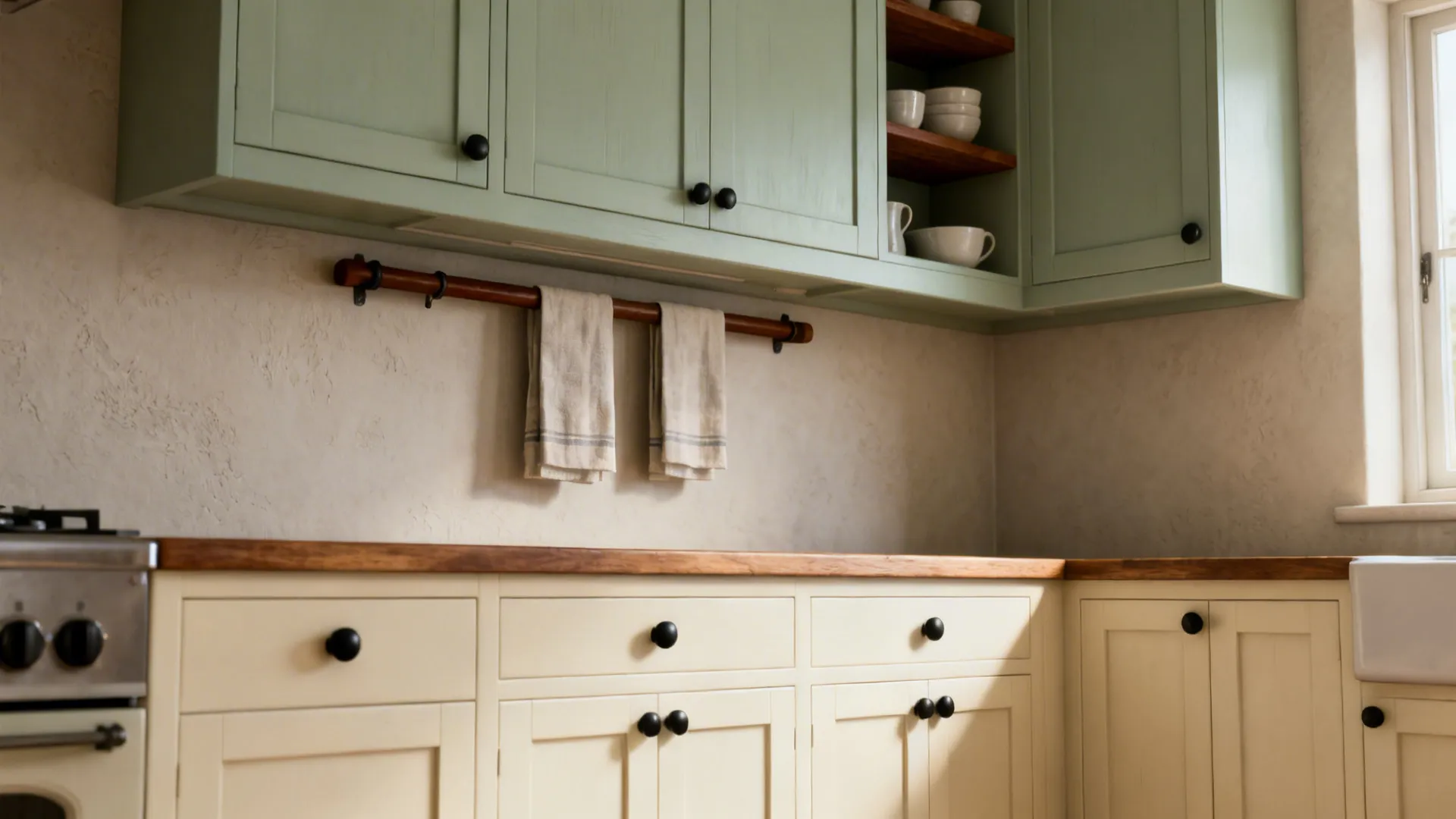1) Shaker Cabinets with Warm Wood Accents