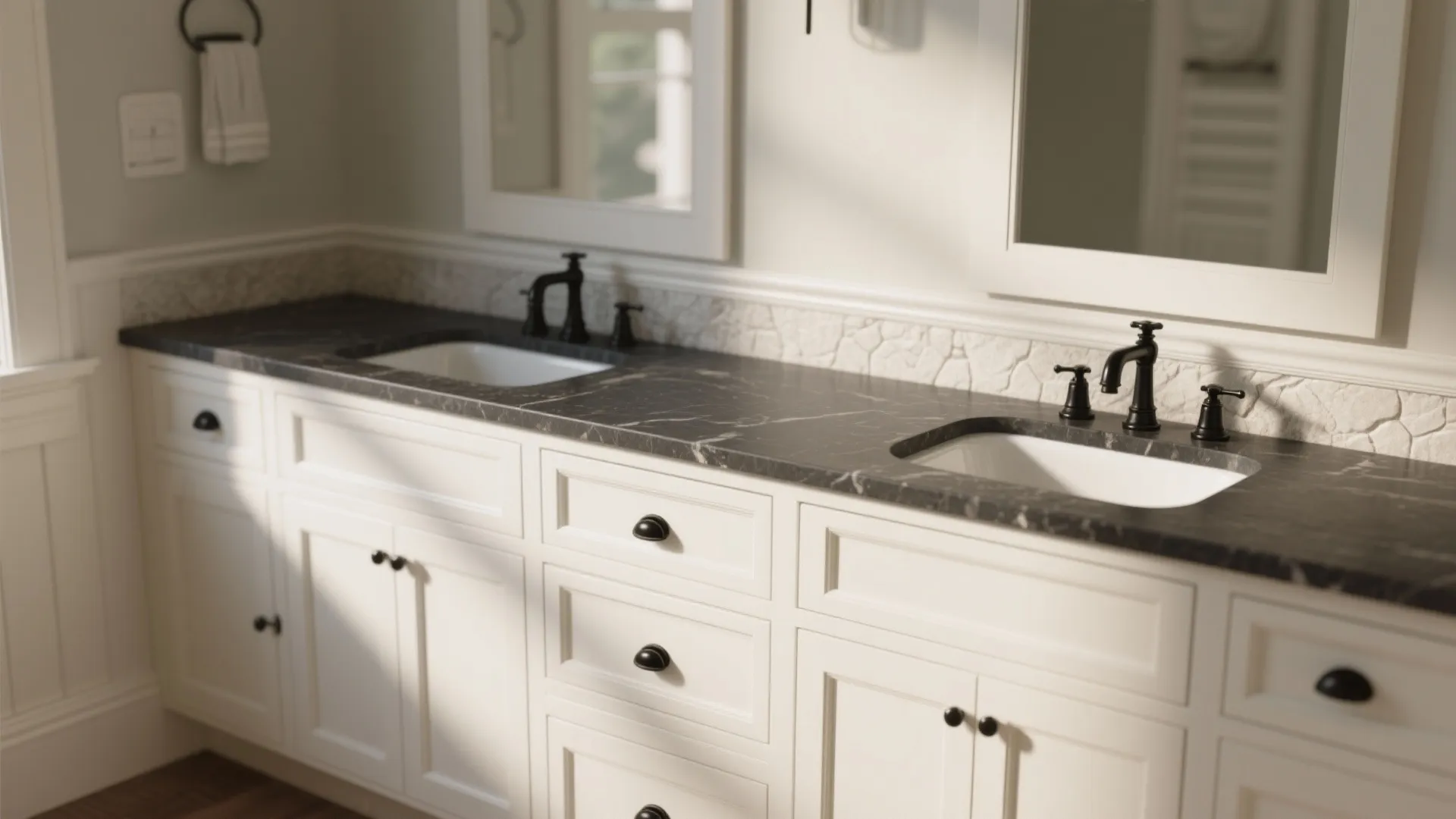 2. Shaker-style white cabinets with contrasting countertop